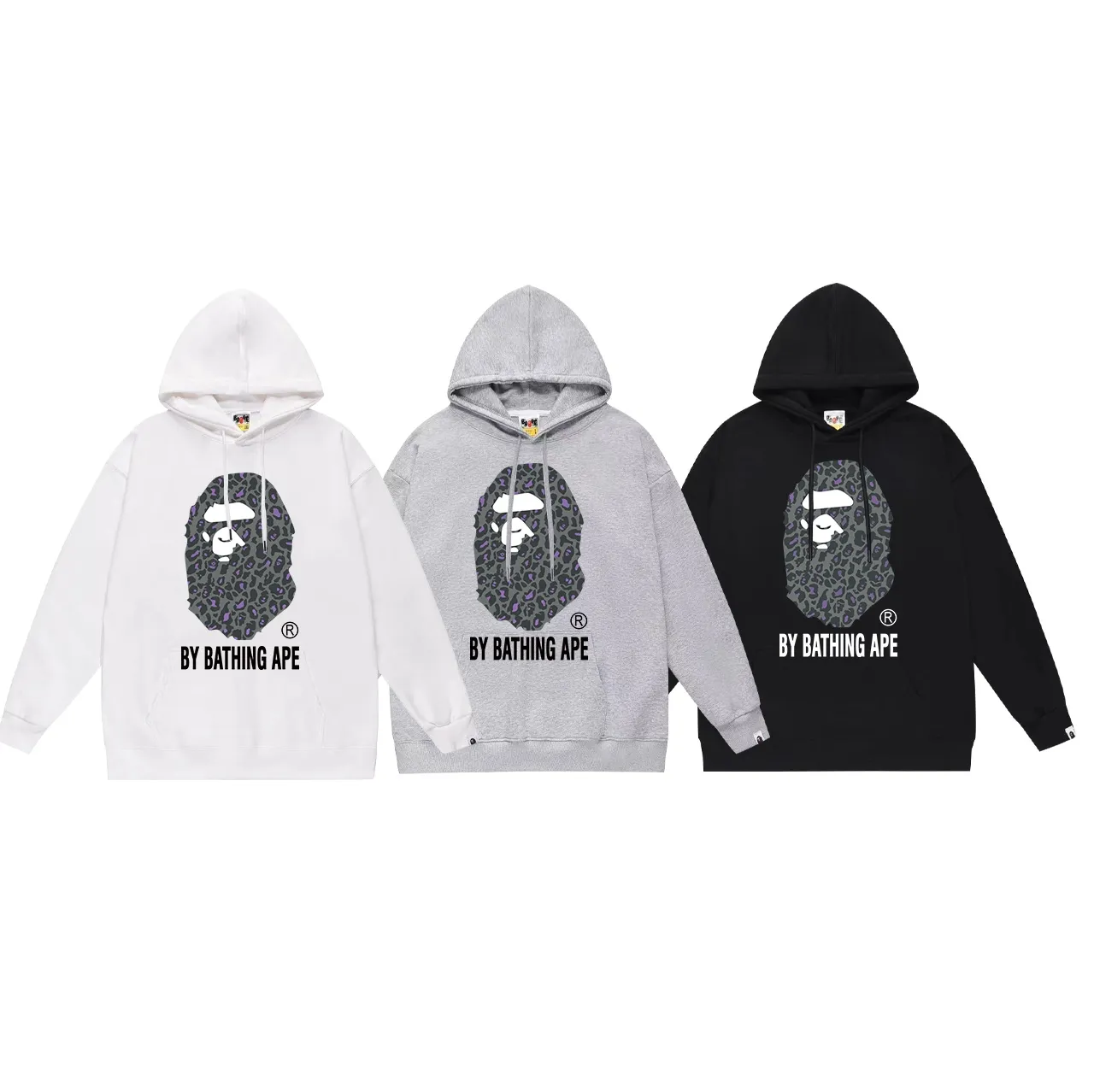 Model No. SC627#terry p160 plus velvet p180💰(top version) BAPE✖️leopard print camouflage great ape letter print hooded sweatshirt Made of 380g large terry 430g silver fox velvet (drop shoulder large version) fabric, soft texture and no pilling, imported environmentally friendly printing glue, bright and three-dimensional pattern, quality💥same style for men and women, the upper body is trendy Color: black white gray Size: S M L XL XXL