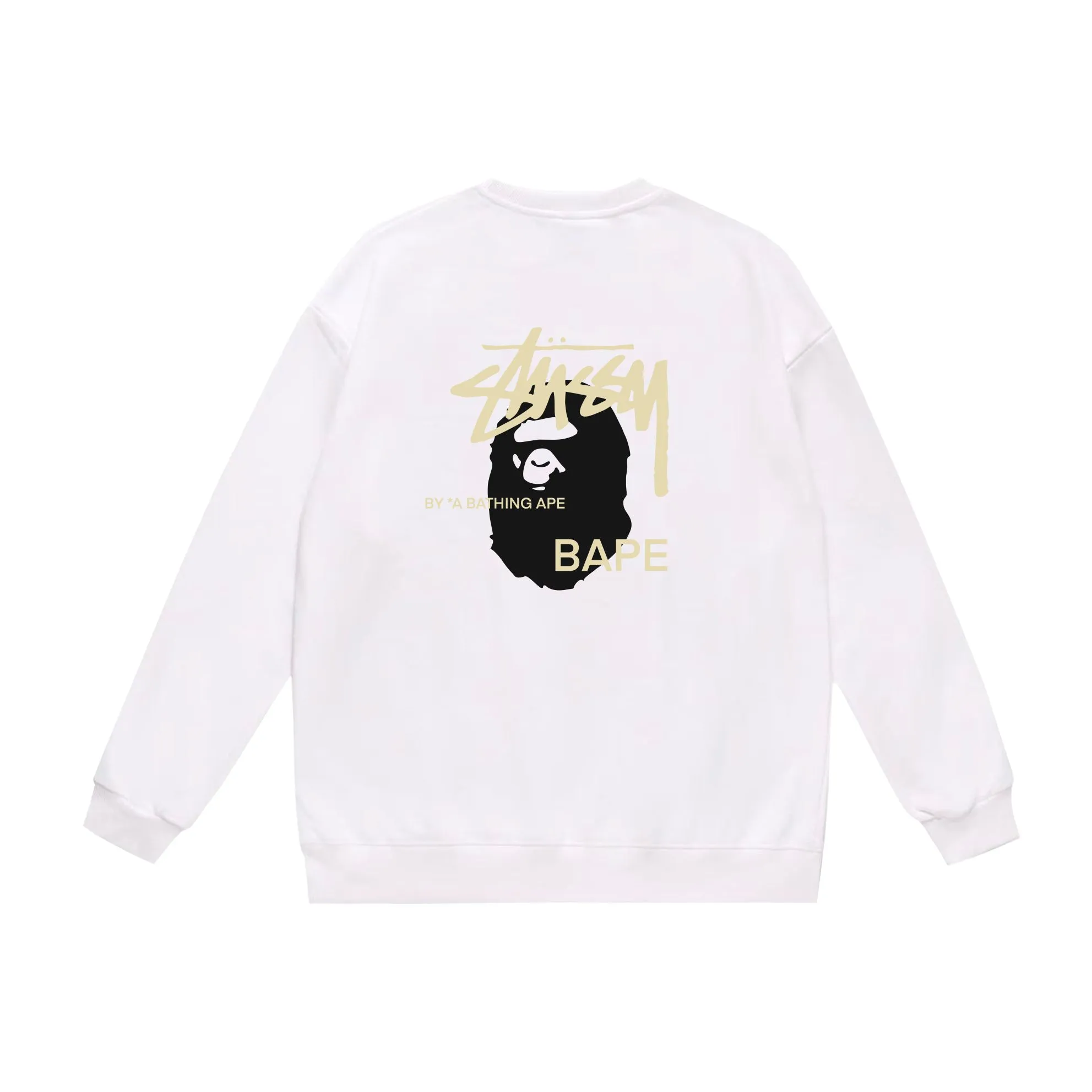 P150 model number SC510# terry 75 plus velvet 80 (top version) BAPE×STUSSY co-branded Stussy letter round neck sweatshirt Made of 350 grams of large terry (drop shoulder large version) fabric, soft texture and no pilling Imported environmentally friendly printing glue The pattern is bright and three-dimensional Quality 💥Same style for men and women The upper body is trendy Color: white with black, gray with black Size: S M L XL XXL