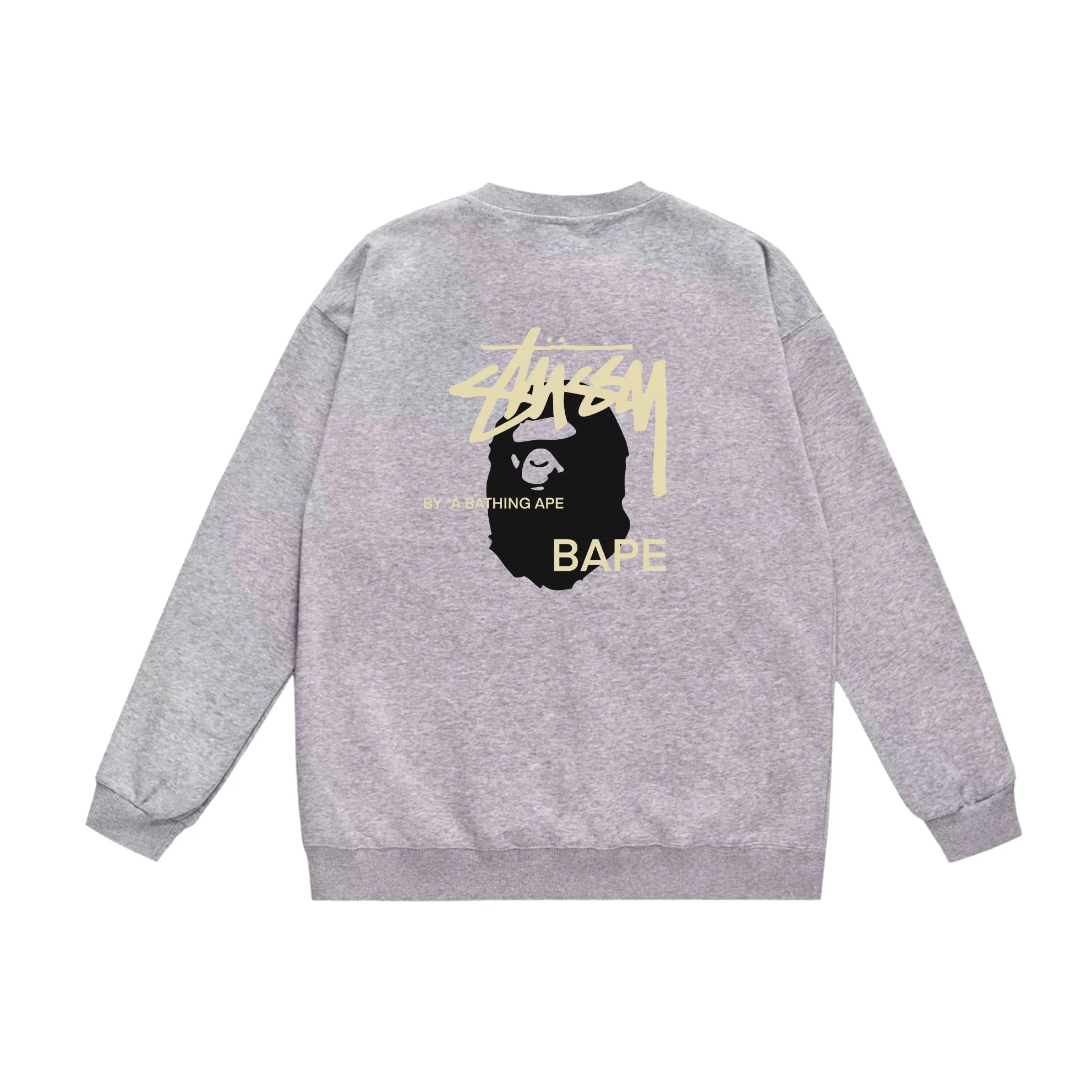P150 model number SC510# terry 75 plus velvet 80 (top version) BAPE×STUSSY co-branded Stussy letter round neck sweatshirt Made of 350 grams of large terry (drop shoulder large version) fabric, soft texture and no pilling Imported environmentally friendly printing glue The pattern is bright and three-dimensional Quality 💥Same style for men and women The upper body is trendy Color: white with black, gray with black Size: S M L XL XXL
