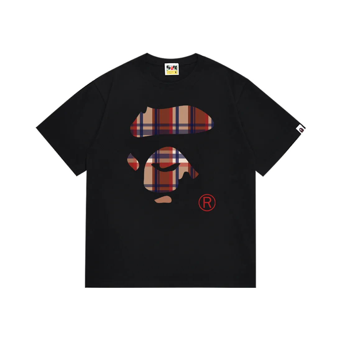 SC192#p110💰 (top version) BAPE plaid ape face letter pattern printed T-shirt Made of 260 grams of high-quality high-weave pure cotton fabric, double yarn combed, soft texture and no pilling Imported environmentally friendly printing glue, bright and three-dimensional pattern, quality 💥Same style for men and women, the upper body is fashionable Color: black white Size: S M L XL XXL