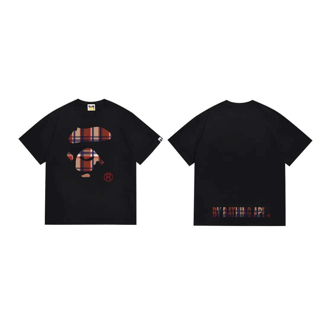 SC192#p110💰 (top version) BAPE plaid ape face letter pattern printed T-shirt Made of 260 grams of high-quality high-weave pure cotton fabric, double yarn combed, soft texture and no pilling Imported environmentally friendly printing glue, bright and three-dimensional pattern, quality 💥Same style for men and women, the upper body is fashionable Color: black white Size: S M L XL XXL