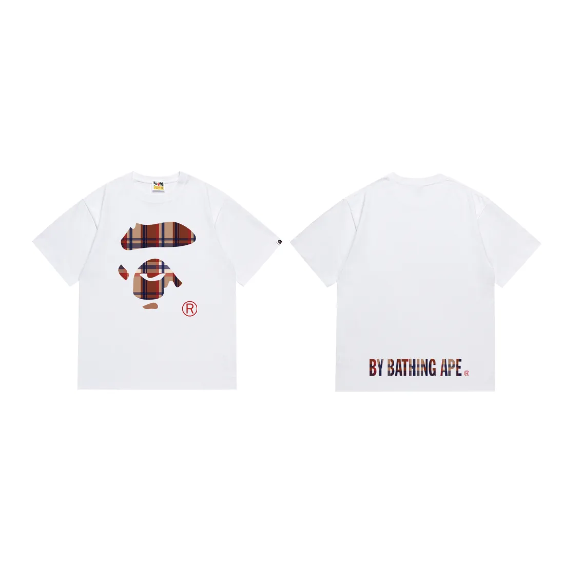 SC192#p110💰 (top version) BAPE plaid ape face letter pattern printed T-shirt Made of 260 grams of high-quality high-weave pure cotton fabric, double yarn combed, soft texture and no pilling Imported environmentally friendly printing glue, bright and three-dimensional pattern, quality 💥Same style for men and women, the upper body is fashionable Color: black white Size: S M L XL XXL