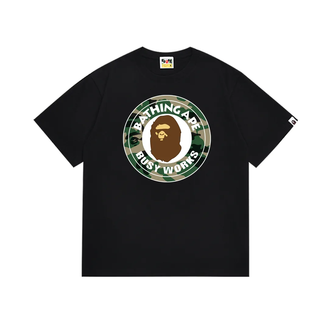 SC221#p110💰 (Top version) BAPE WOODLAND CAMO BUSY forest camouflage ape pattern printed T-shirt Made of 260 grams of high-quality high-weave pure cotton fabric, double yarn combed, soft texture and no pilling Imported environmentally friendly printing glue, bright and three-dimensional pattern, quality 💥Same style for men and women, the upper body is fashionable Color: black white Size: S M L XL XXL