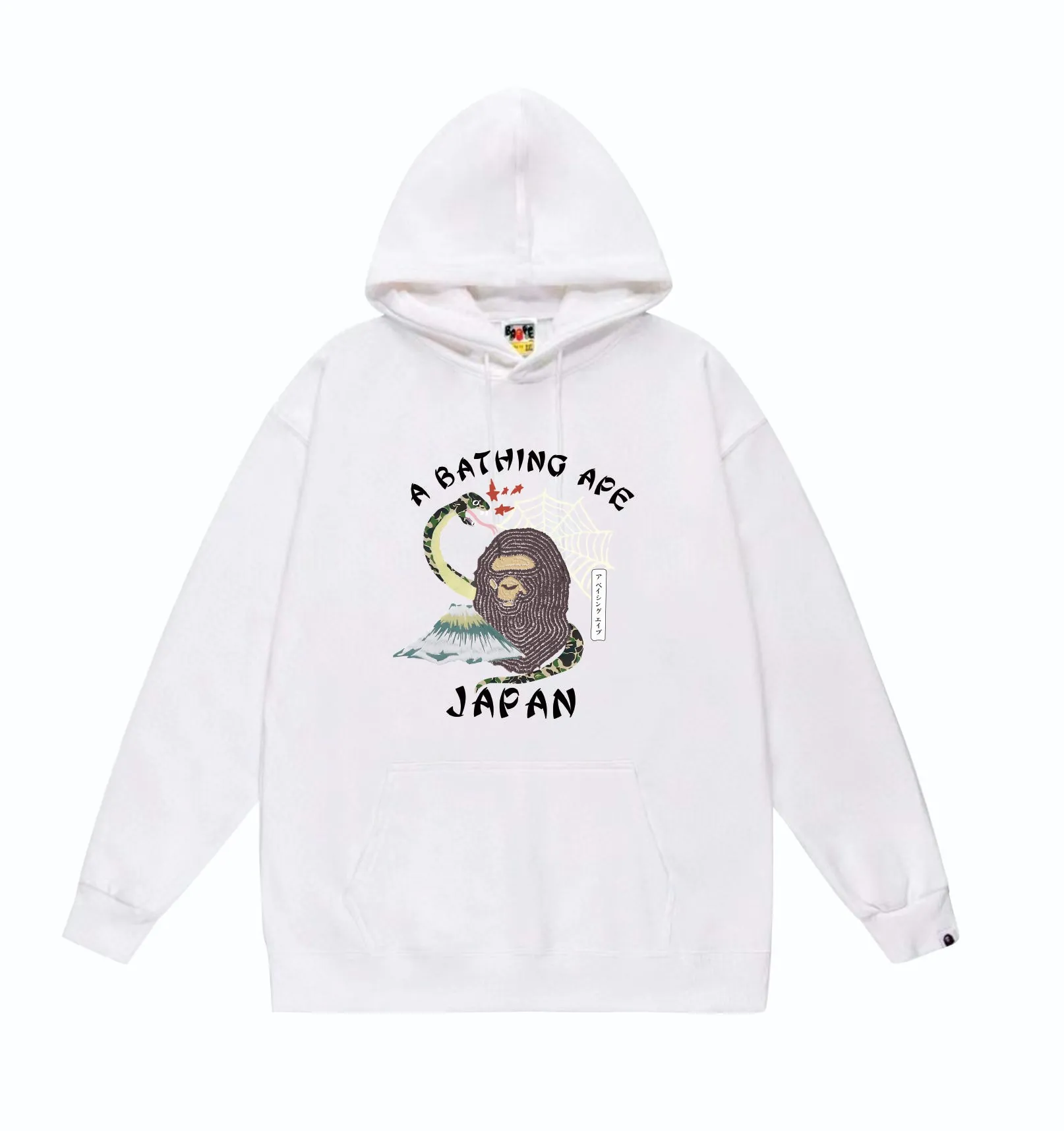 P160 model number SC820# terry 80 plus velvet 90 (top version) BAPE camouflage snake head Fuji Mountain commemorative printed hooded sweatshirt. Made of 380 grams of large terry (drop shoulder large version) fabric. The texture is soft and non-pilling. Imported environmentally friendly printing glue. The pattern is bright and three-dimensional. Quality💥Same style for men and women. The upper body is trendy. Color: Black White Gray Size: S M L XL XXL