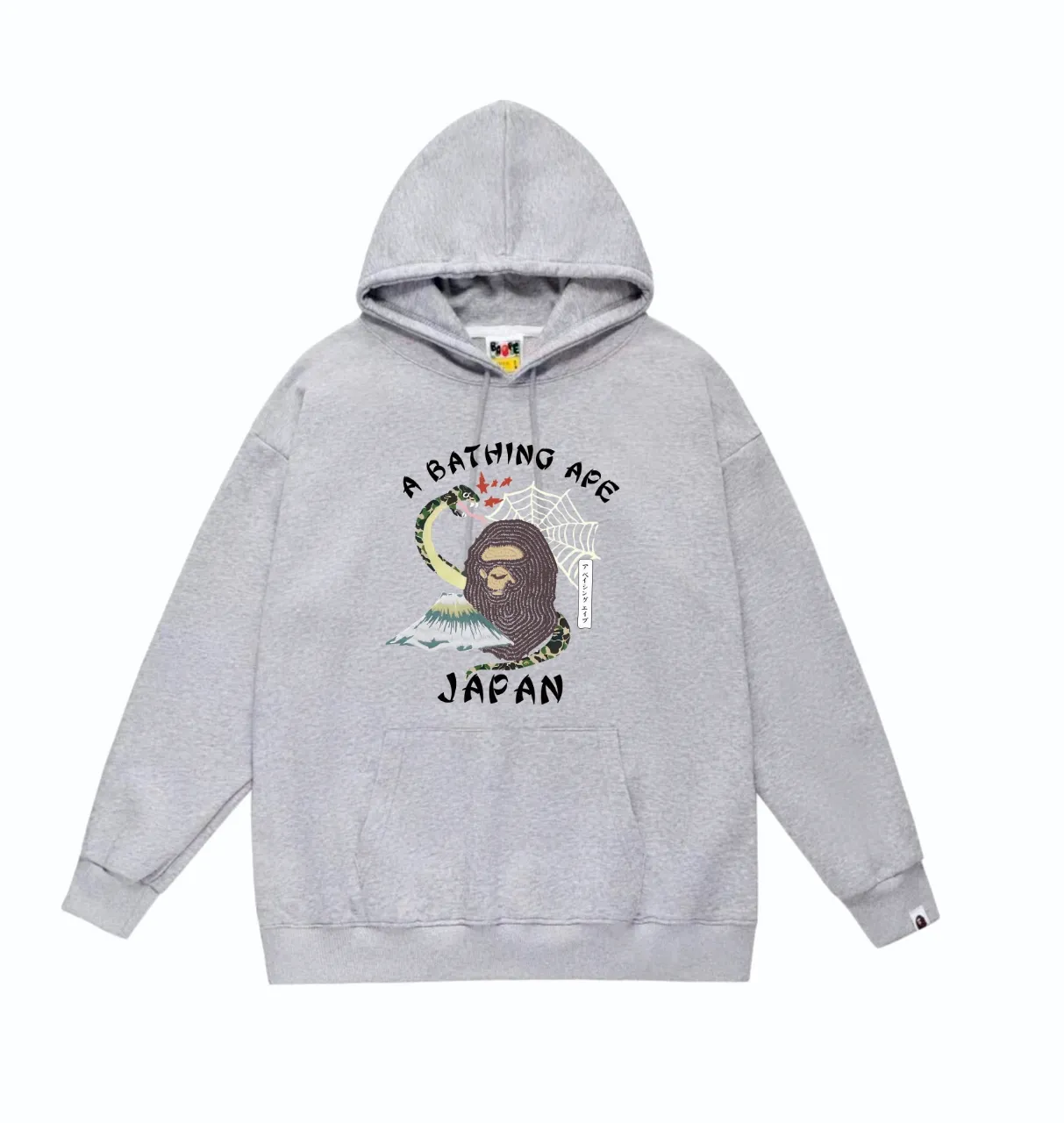 P160 model number SC820# terry 80 plus velvet 90 (top version) BAPE camouflage snake head Fuji Mountain commemorative printed hooded sweatshirt. Made of 380 grams of large terry (drop shoulder large version) fabric. The texture is soft and non-pilling. Imported environmentally friendly printing glue. The pattern is bright and three-dimensional. Quality💥Same style for men and women. The upper body is trendy. Color: Black White Gray Size: S M L XL XXL