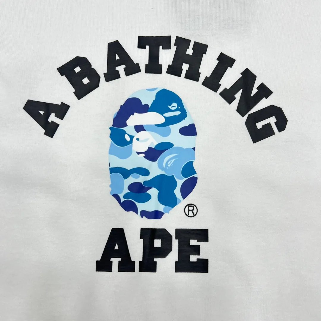 💰140 BAPE ABC camouflage ape head letter printing 280g weight linen cotton fabric ZP version Couple style: S-XXL [Black Green White Green Black Pink White Pink Black Blue White Blue]