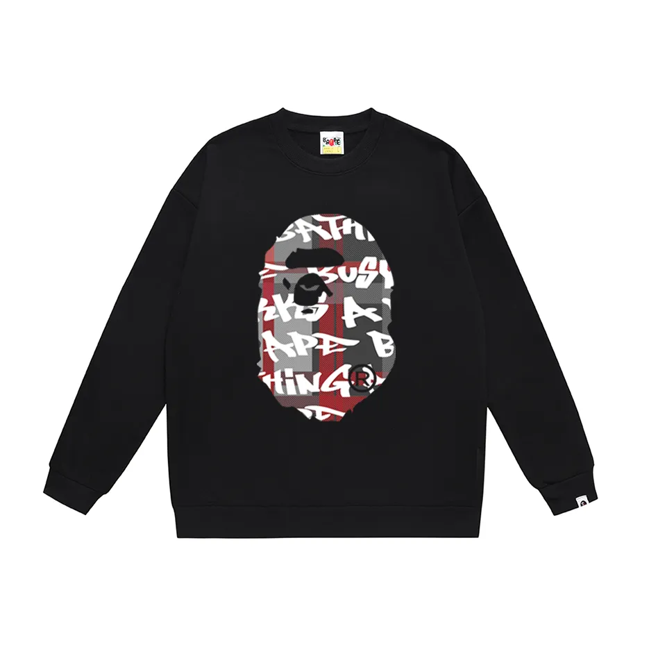 P170 model number SC302# terry 80 plus velvet 85 (top version) BAPE ape-man head colorful letter printed round neck sweatshirt Made of 350g large terry (drop shoulder large version) fabric, soft texture and no pilling Imported environmentally friendly printing glue The pattern is bright and three-dimensional Quality 💥Same style for men and women The upper body is trendy Color: black and red white and red gray red black and blue white blue gray blue Size: S M L XL XXL
