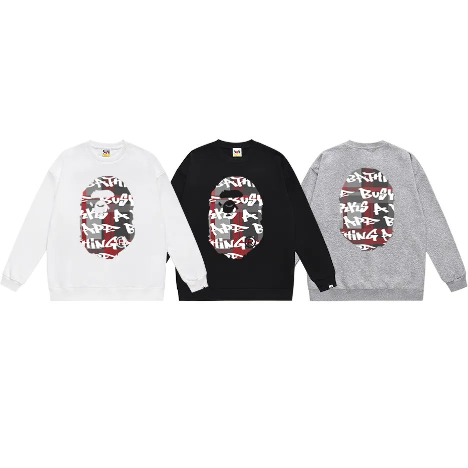 P170 model number SC302# terry 80 plus velvet 85 (top version) BAPE ape-man head colorful letter printed round neck sweatshirt Made of 350g large terry (drop shoulder large version) fabric, soft texture and no pilling Imported environmentally friendly printing glue The pattern is bright and three-dimensional Quality 💥Same style for men and women The upper body is trendy Color: black and red white and red gray red black and blue white blue gray blue Size: S M L XL XXL