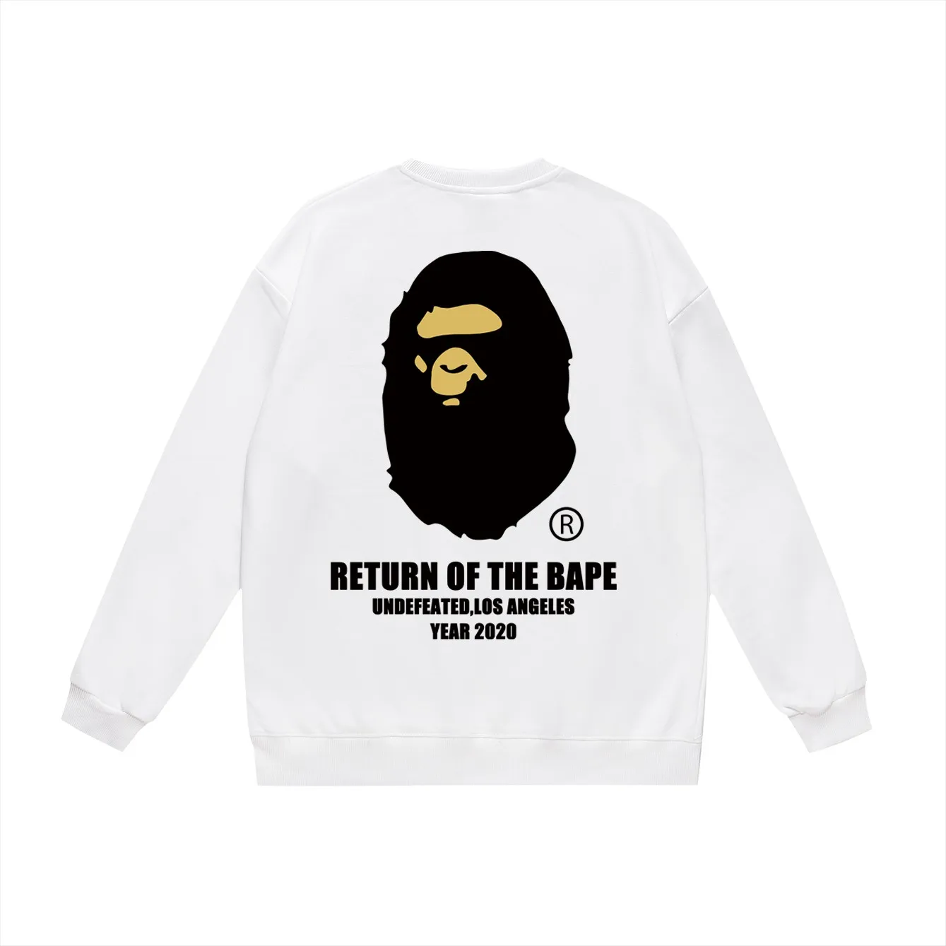 P150 model number SC470# terry 75 plus velvet 80 (top version) BAPE co-branded five-bar ape-letter printed round-neck sweatshirt. Made of 350 grams of large terry (drop shoulder large version) fabric. The texture is soft and non-pilling. Imported environmentally friendly printing glue. The pattern is bright and three-dimensional. Quality 💥Same style for men and women. The upper body is trendy. Color: black white gray Size: S M L XL XXL