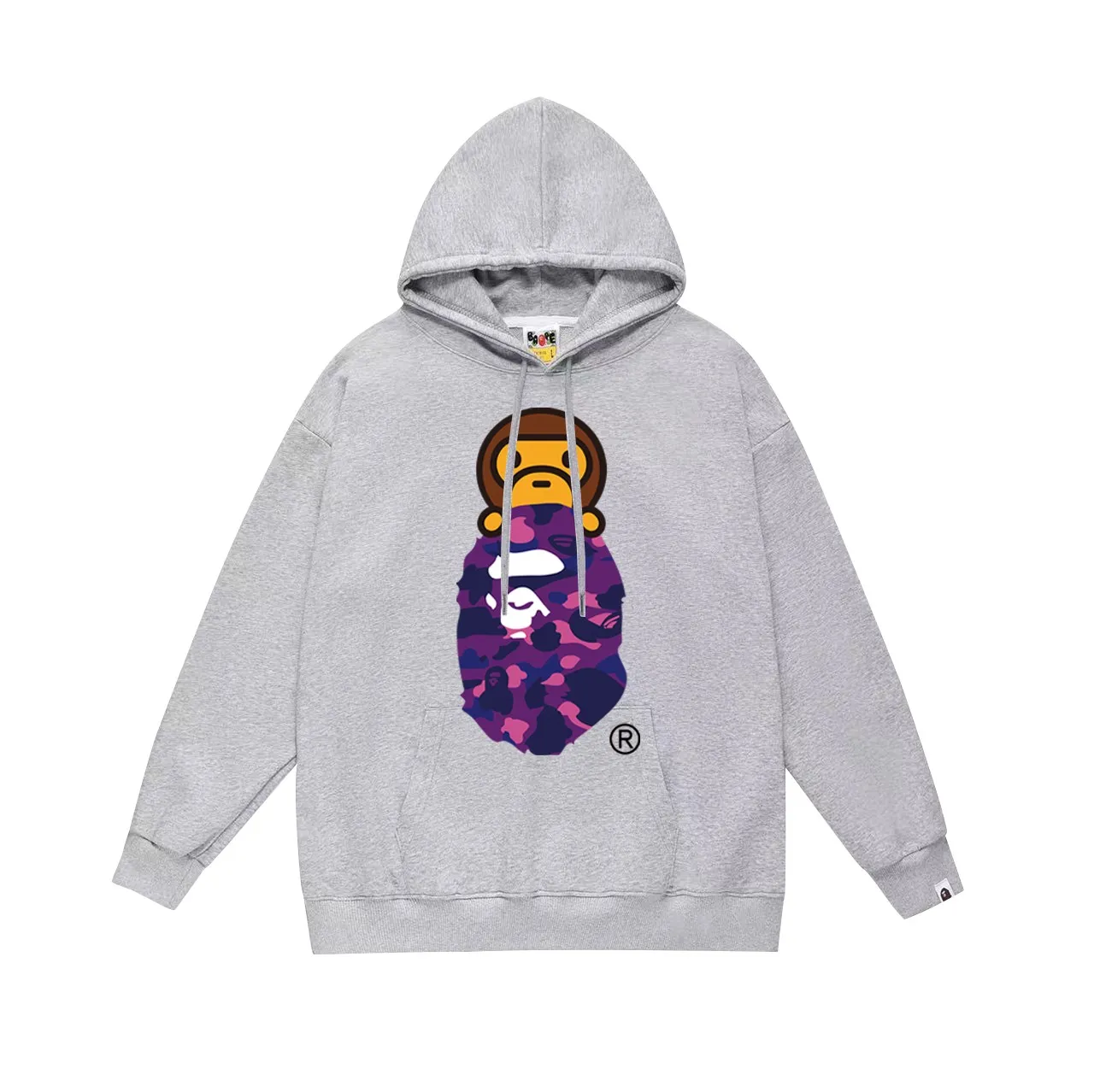 P160 model number SC768# terry 80 plus velvet 90 (top version) BAPE COLOR CAMO MILO ON APE camouflage ape print hooded sweatshirt. Made of 380 grams of large terry (drop shoulder large version) fabric. The texture is soft and does not pill. Imported environmentally friendly printing glue. The pattern is bright and three-dimensional. The quality is the same for men and women. The upper body is trendy. Color: black and red, white and red, gray and red, black and blue, white and blue, gray and blue, black and yellow. White and yellow Gray and yellow Black and purple White and purple Gray and purple Size: S M L XL XXL