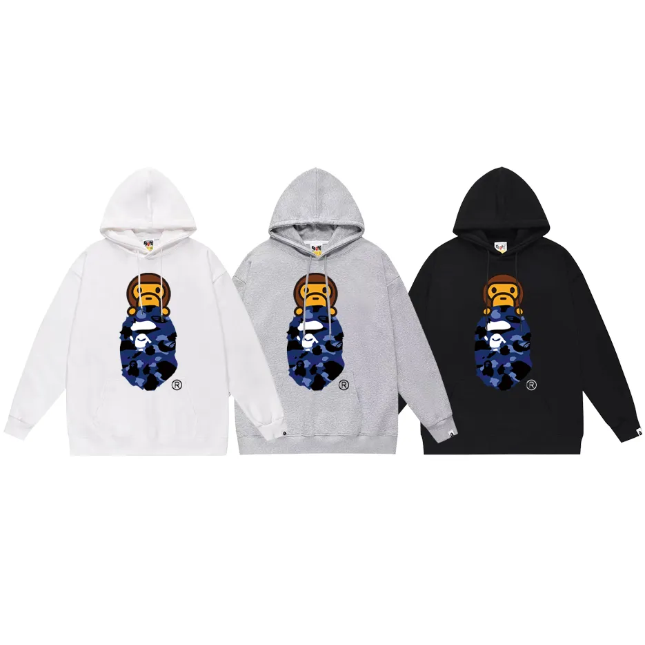 P160 model number SC768# terry 80 plus velvet 90 (top version) BAPE COLOR CAMO MILO ON APE camouflage ape print hooded sweatshirt. Made of 380 grams of large terry (drop shoulder large version) fabric. The texture is soft and does not pill. Imported environmentally friendly printing glue. The pattern is bright and three-dimensional. The quality is the same for men and women. The upper body is trendy. Color: black and red, white and red, gray and red, black and blue, white and blue, gray and blue, black and yellow. White and yellow Gray and yellow Black and purple White and purple Gray and purple Size: S M L XL XXL