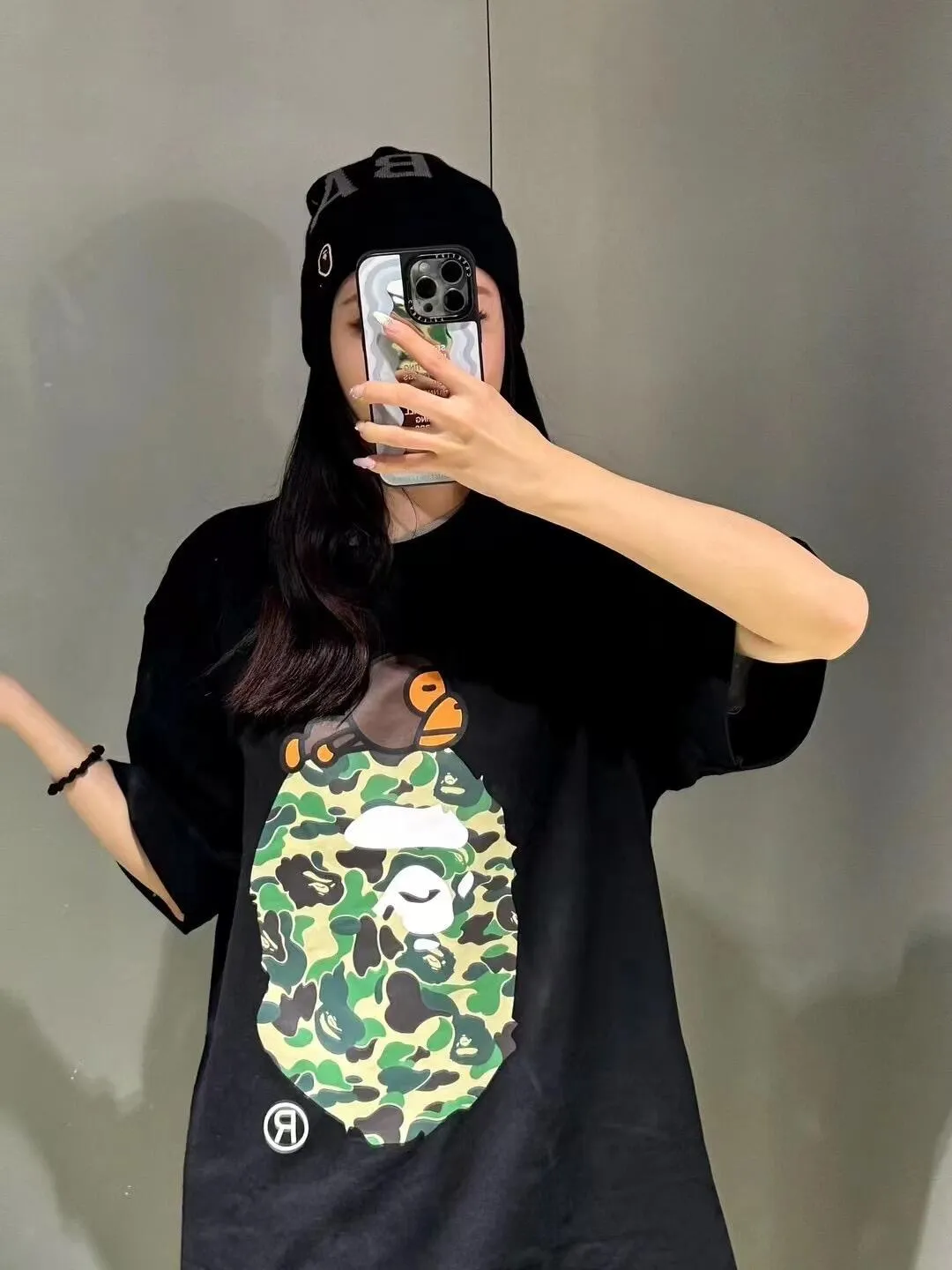 💰140 BAPE SS25 ABC CAMO series Cartoon ape orangutan pattern printing 280g weight linen cotton fabric ZP version Couple model: S-XXL [black pink white pink black blue white blue black green white green]