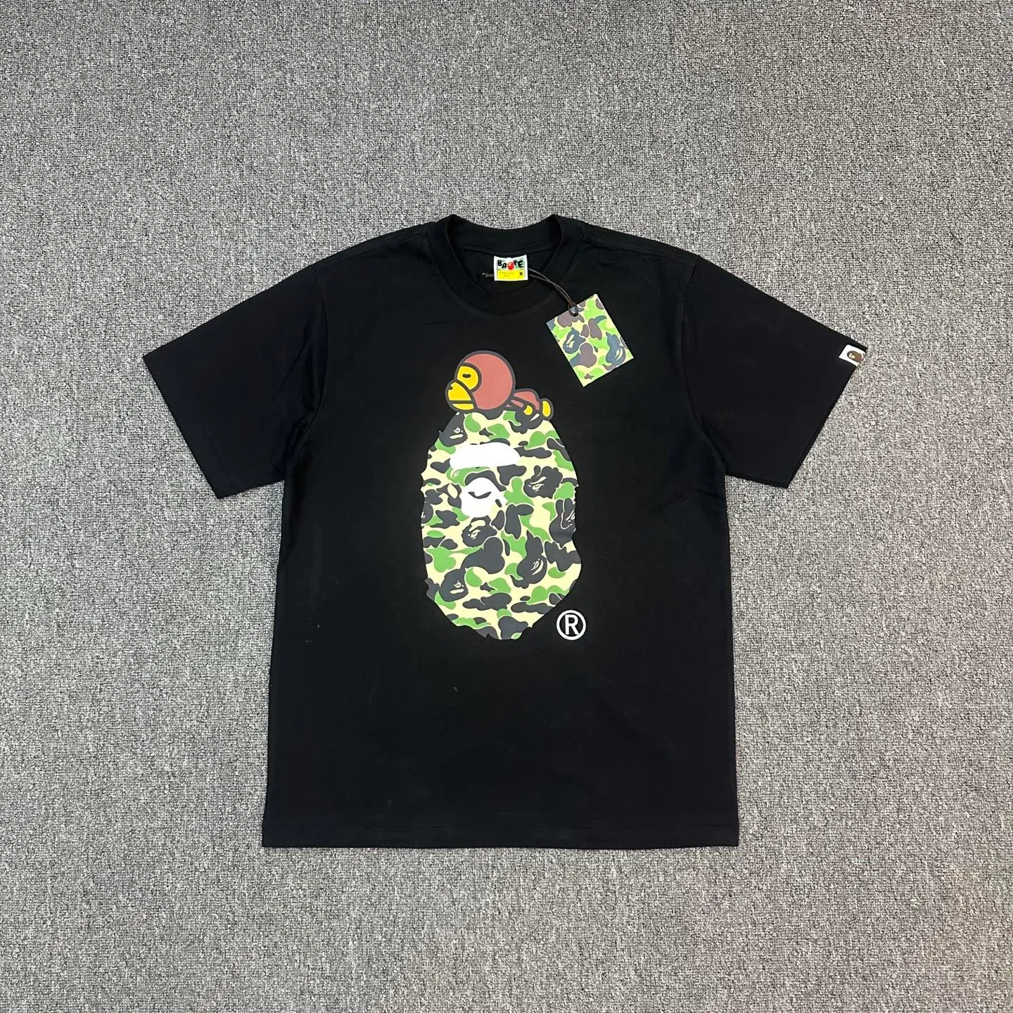 💰140 BAPE SS25 ABC CAMO series Cartoon ape orangutan pattern printing 280g weight linen cotton fabric ZP version Couple model: S-XXL [black pink white pink black blue white blue black green white green]