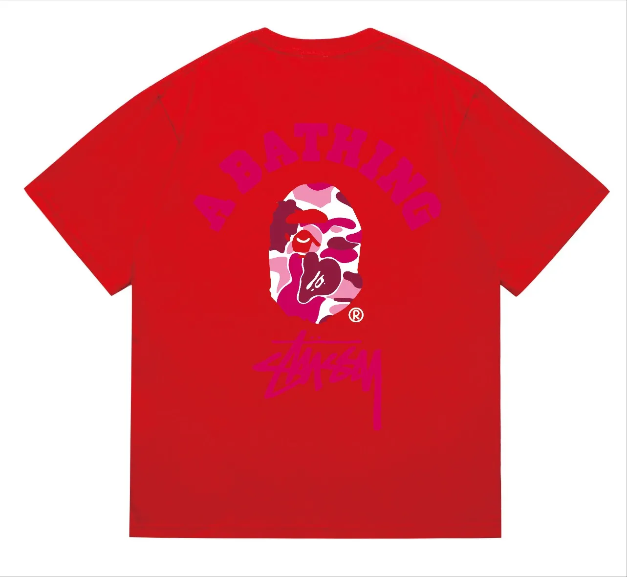 SC214#p110💰 (Top version) BAPE×Stussy co-branded Stussy letter ape print T-shirt Made of 260 grams of high-quality high-weave pure cotton fabric, double yarn combed, soft texture and no pilling Imported environmentally friendly printing glue, bright and three-dimensional pattern, quality 💥Same style for men and women, the upper body is trendy Color: Black White Gray Pink Red Size: S M L XL XXL