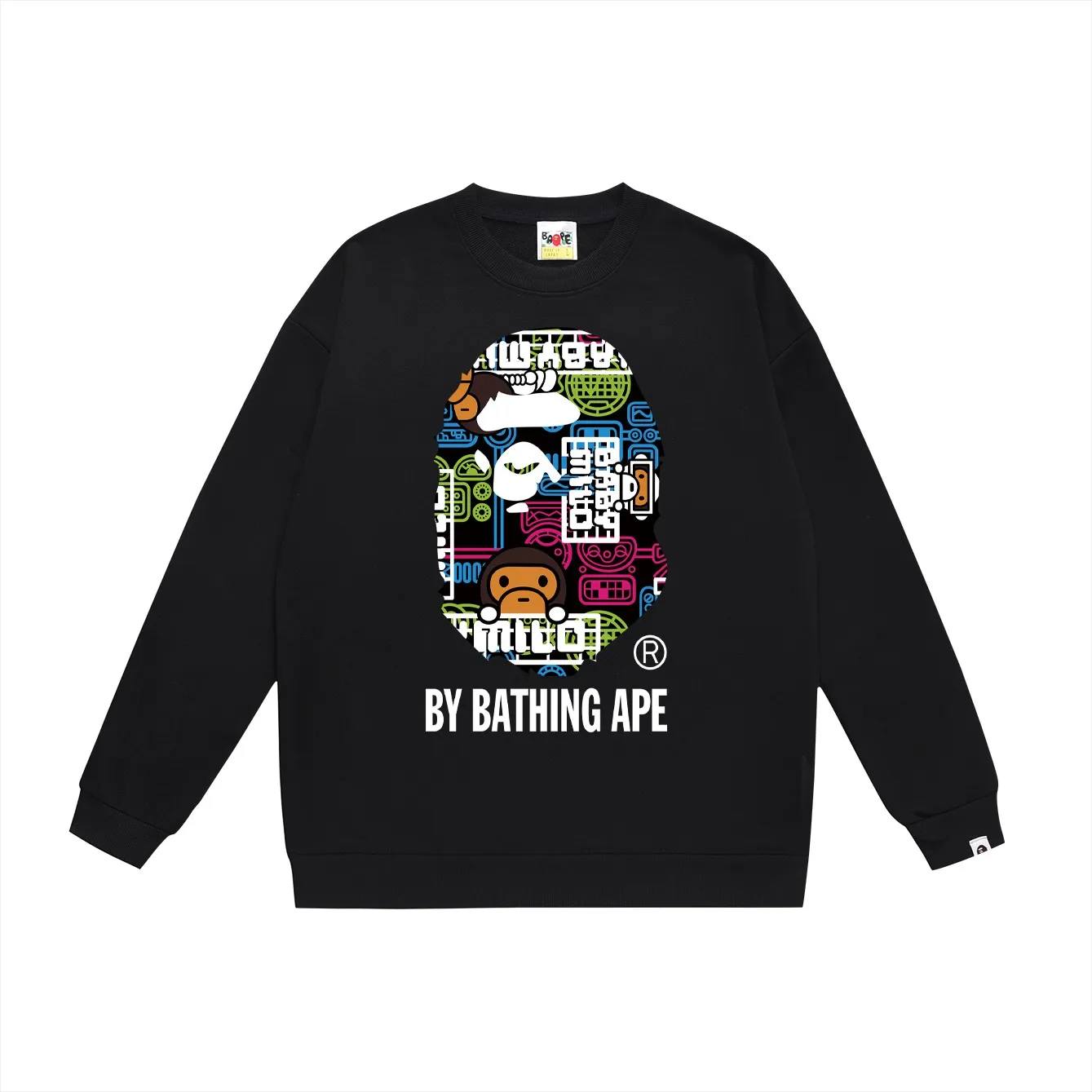 P150 model number SC457# terry 75 plus velvet 80 (top version) BAPE ape head cartoon pattern printed round neck sweatshirt Made of 350g large terry (drop shoulder large version) fabric, soft and non-pilling, imported environmentally friendly printing glue, bright and three-dimensional pattern, quality 💥Same style for men and women, the upper body is fashionable Color: black white gray Size: S M L XL XXL