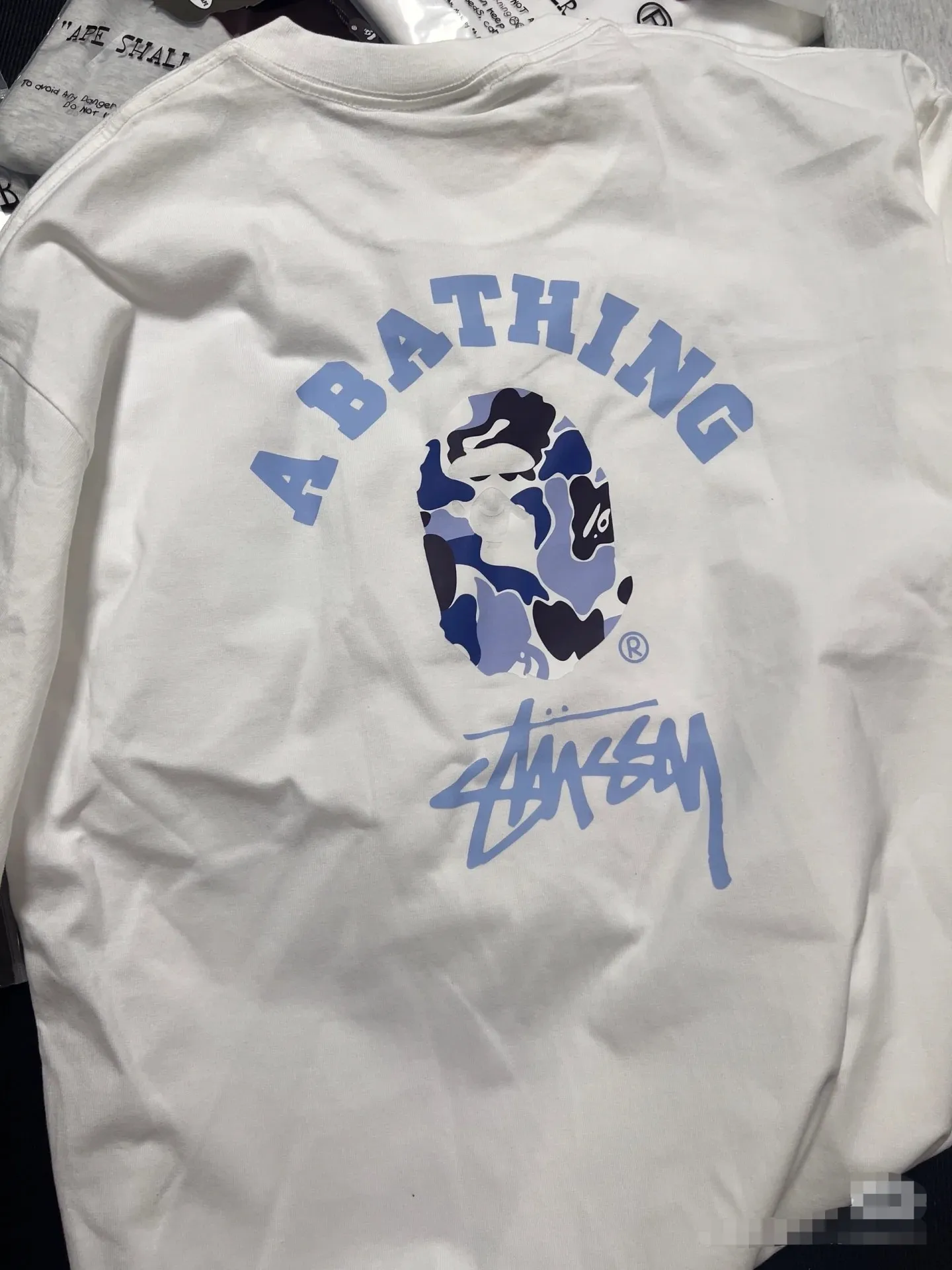 P110 001003 BAPE ape head Stussy co-branded digital printed short-sleeved T-shirt, complete with three labels, same style for men and women, loose and large version, size s: MLXLXXL, color: black, white