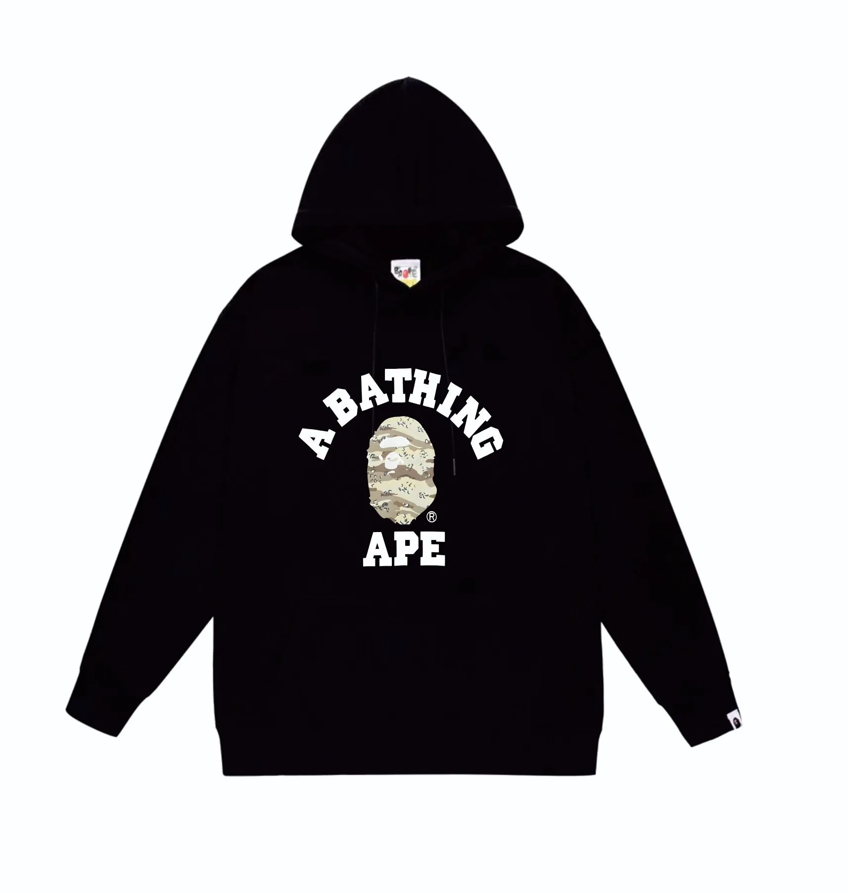 P160 model number SC843# terry 80 plus velvet 90 (top version) BAPE desert ape head letter print hooded sweatshirt Made of 380g large terry (drop shoulder large version) fabric, soft and non-pilling texture, imported environmentally friendly printing glue, bright and three-dimensional pattern, quality 💥Same style for men and women. The upper body is trendy. Color: black and yellow, white and yellow, gray and yellow, black and gray, white and gray, gray and gray. Size: S M L XL XXL