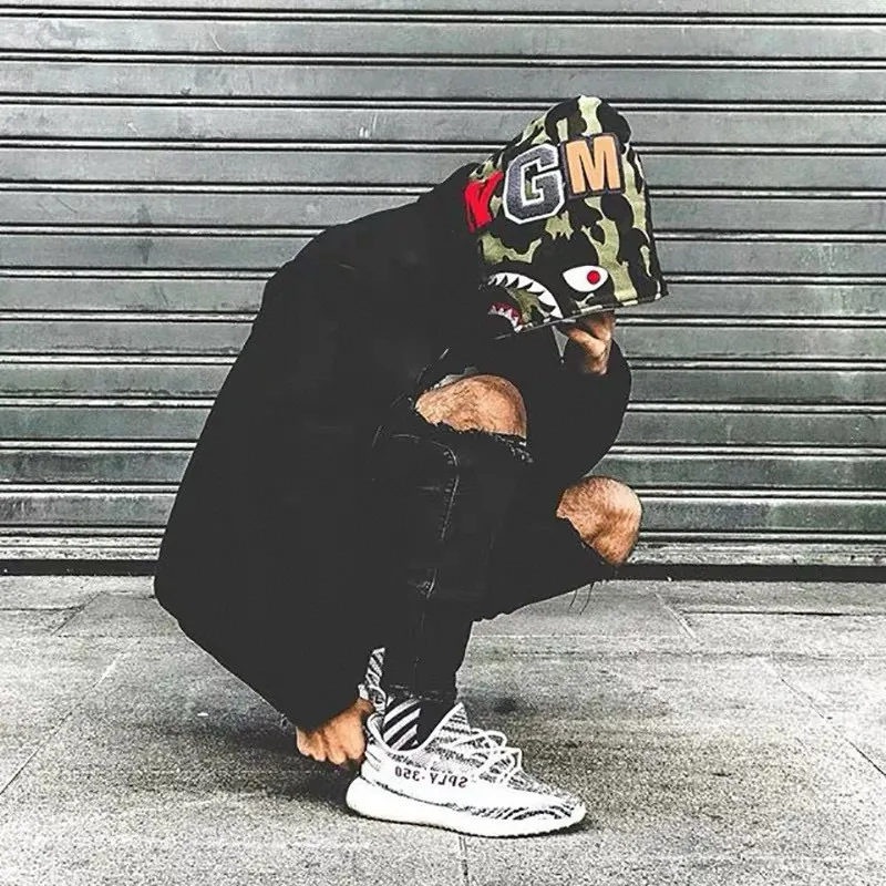 💰380 Bape first year limited classic shark green camouflage design shark jacket Couple style: S—XXL [Black Gray]