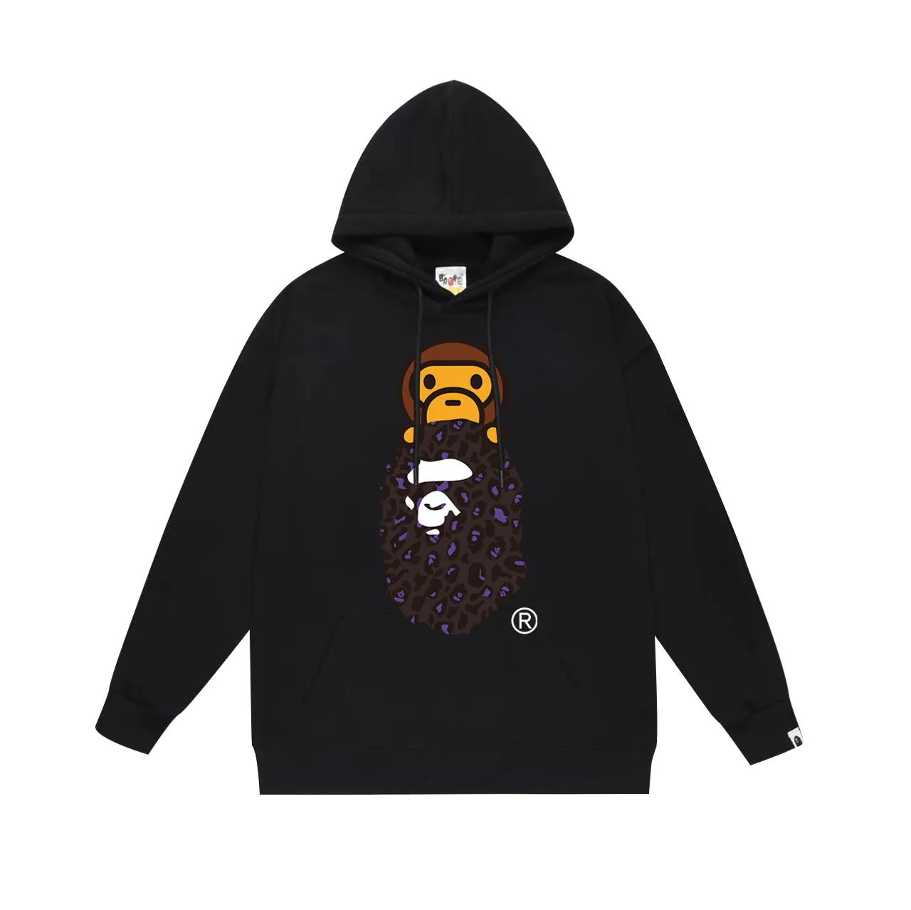 P160 model number SC767# terry 80 plus velvet 90 (top version) BAPE leopard print ape head cartoon BABY MILO printed hooded sweatshirt. Made of 380g large terry (drop shoulder large version) fabric, soft texture and no pilling. Imported environmentally friendly printing glue. Bright and three-dimensional pattern. Quality 💥Same style for men and women. The upper body is trendy. Color: black and blue, white and blue, gray and blue, black and yellow, white and yellow, gray and yellow. Size: S M L XL XXL