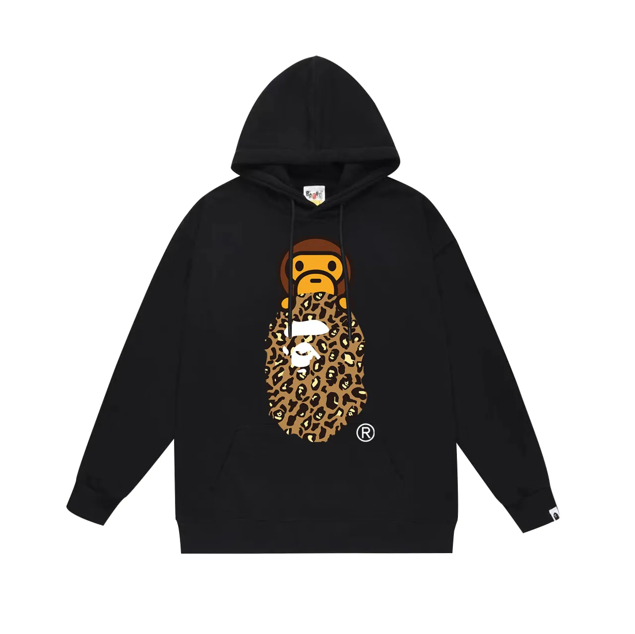 P160 model number SC767# terry 80 plus velvet 90 (top version) BAPE leopard print ape head cartoon BABY MILO printed hooded sweatshirt. Made of 380g large terry (drop shoulder large version) fabric, soft texture and no pilling. Imported environmentally friendly printing glue. Bright and three-dimensional pattern. Quality 💥Same style for men and women. The upper body is trendy. Color: black and blue, white and blue, gray and blue, black and yellow, white and yellow, gray and yellow. Size: S M L XL XXL