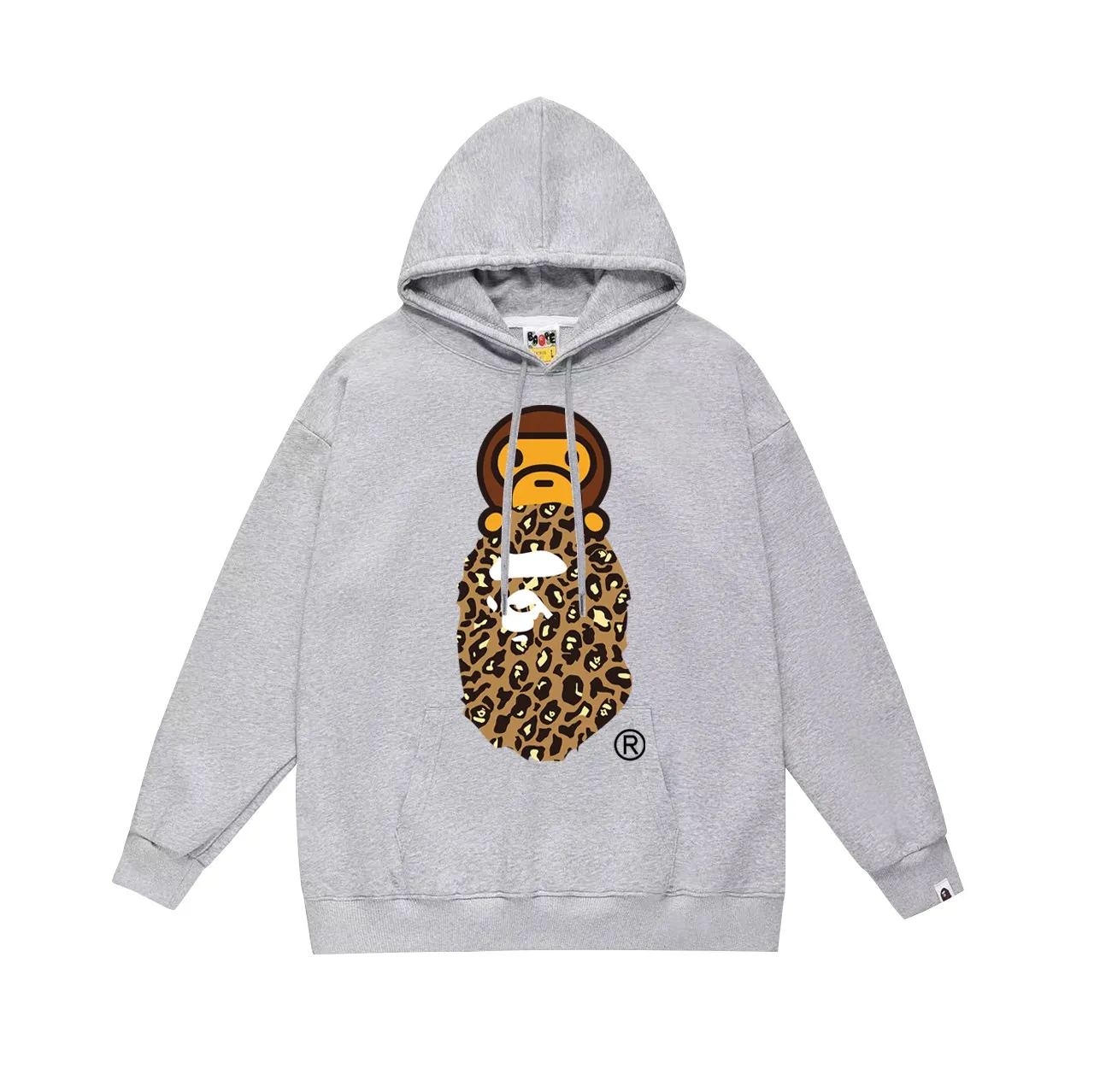 P160 model number SC767# terry 80 plus velvet 90 (top version) BAPE leopard print ape head cartoon BABY MILO printed hooded sweatshirt. Made of 380g large terry (drop shoulder large version) fabric, soft texture and no pilling. Imported environmentally friendly printing glue. Bright and three-dimensional pattern. Quality 💥Same style for men and women. The upper body is trendy. Color: black and blue, white and blue, gray and blue, black and yellow, white and yellow, gray and yellow. Size: S M L XL XXL