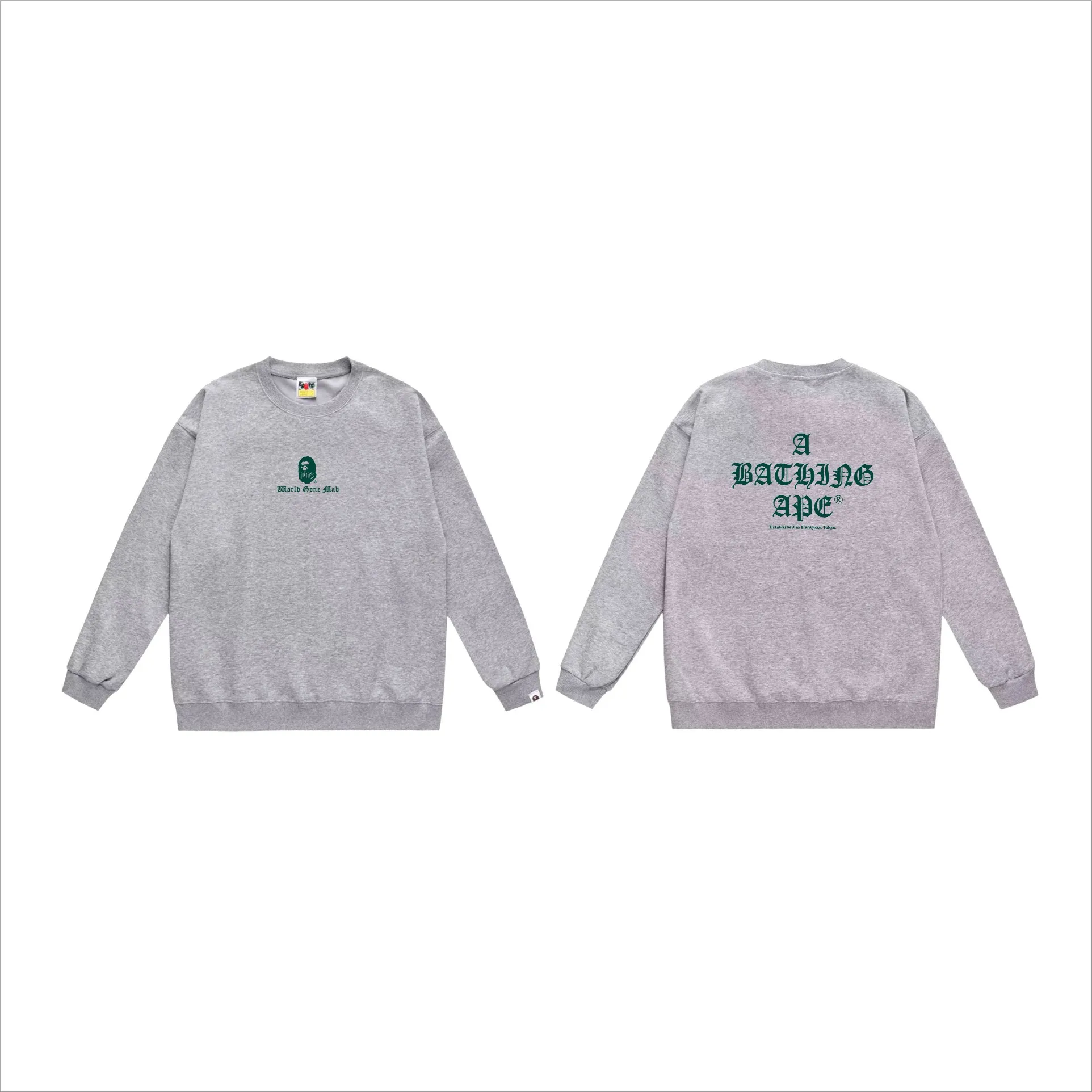 P170 model number SC550# terry 80 plus velvet 85 (top version) BAPE contrasting ape head letter print pattern round neck sweatshirt Made of 350g large terry (drop shoulder large version) fabric, soft texture and no pilling Imported environmentally friendly printing glue The pattern is bright and three-dimensional Quality 💥Same style for men and women The upper body is trendy Color: black white gray Size: S M L XL XXL