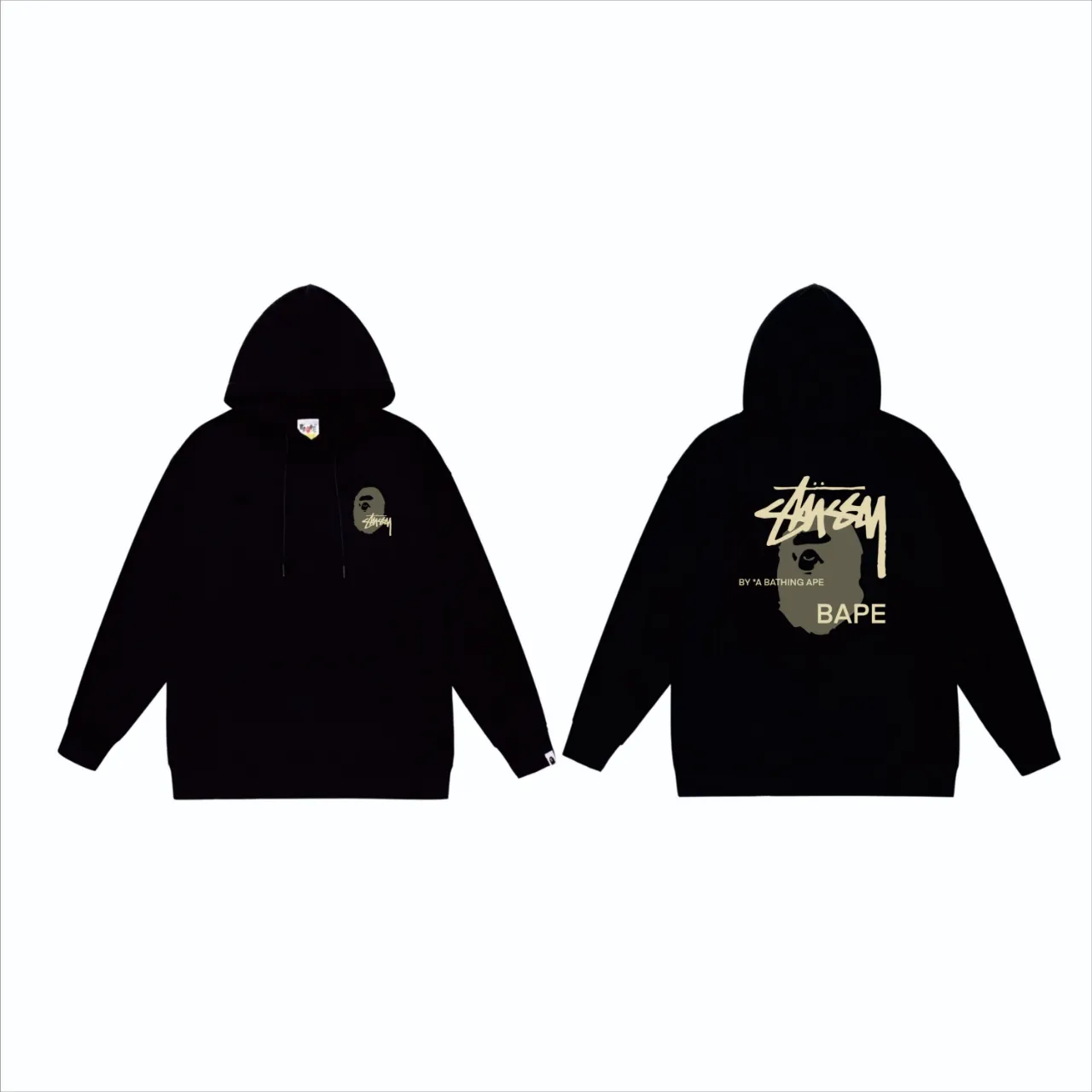 P160 model number SC810# terry 80 plus velvet 90 (top version) BAPE×STUSSY co-branded Stussy letter printed hooded sweatshirt Made of 380g large terry (drop shoulder large version) fabric, soft texture and no pilling Imported environmentally friendly printing glue The pattern is bright and three-dimensional Quality 💥Same style for men and women The upper body is fashionable Color: Black printing yellow White printing yellow Gray printing yellow Size: S M L XL XXL