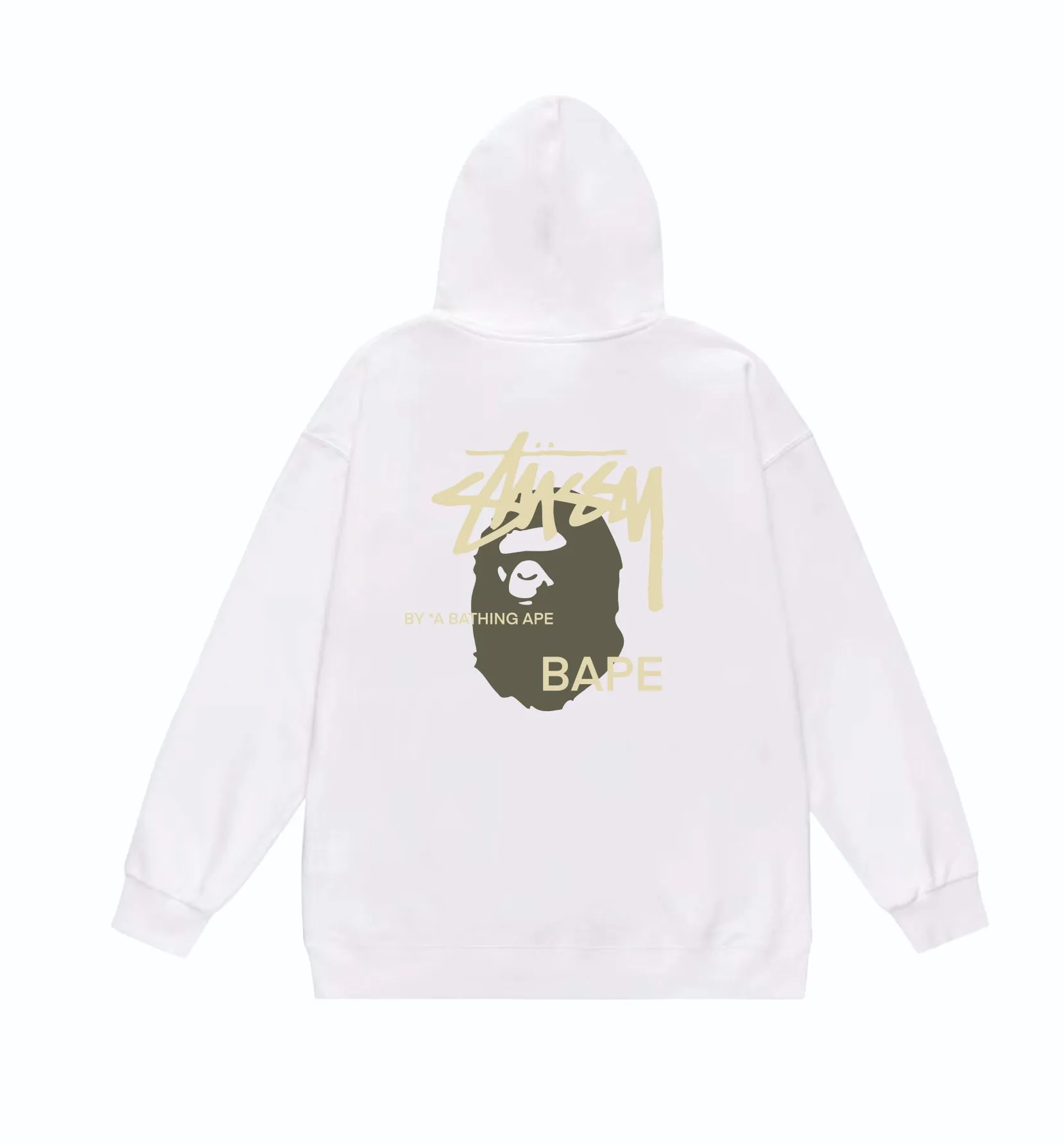 P160 model number SC810# terry 80 plus velvet 90 (top version) BAPE×STUSSY co-branded Stussy letter printed hooded sweatshirt Made of 380g large terry (drop shoulder large version) fabric, soft texture and no pilling Imported environmentally friendly printing glue The pattern is bright and three-dimensional Quality 💥Same style for men and women The upper body is fashionable Color: Black printing yellow White printing yellow Gray printing yellow Size: S M L XL XXL