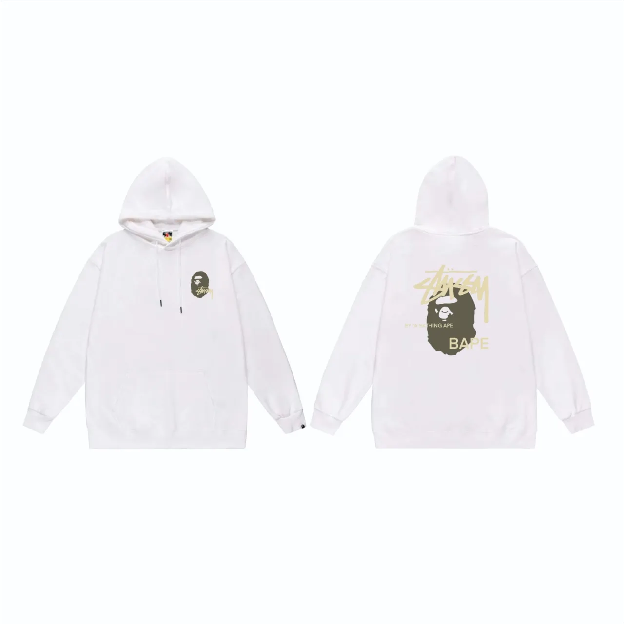 P160 model number SC810# terry 80 plus velvet 90 (top version) BAPE×STUSSY co-branded Stussy letter printed hooded sweatshirt Made of 380g large terry (drop shoulder large version) fabric, soft texture and no pilling Imported environmentally friendly printing glue The pattern is bright and three-dimensional Quality 💥Same style for men and women The upper body is fashionable Color: Black printing yellow White printing yellow Gray printing yellow Size: S M L XL XXL