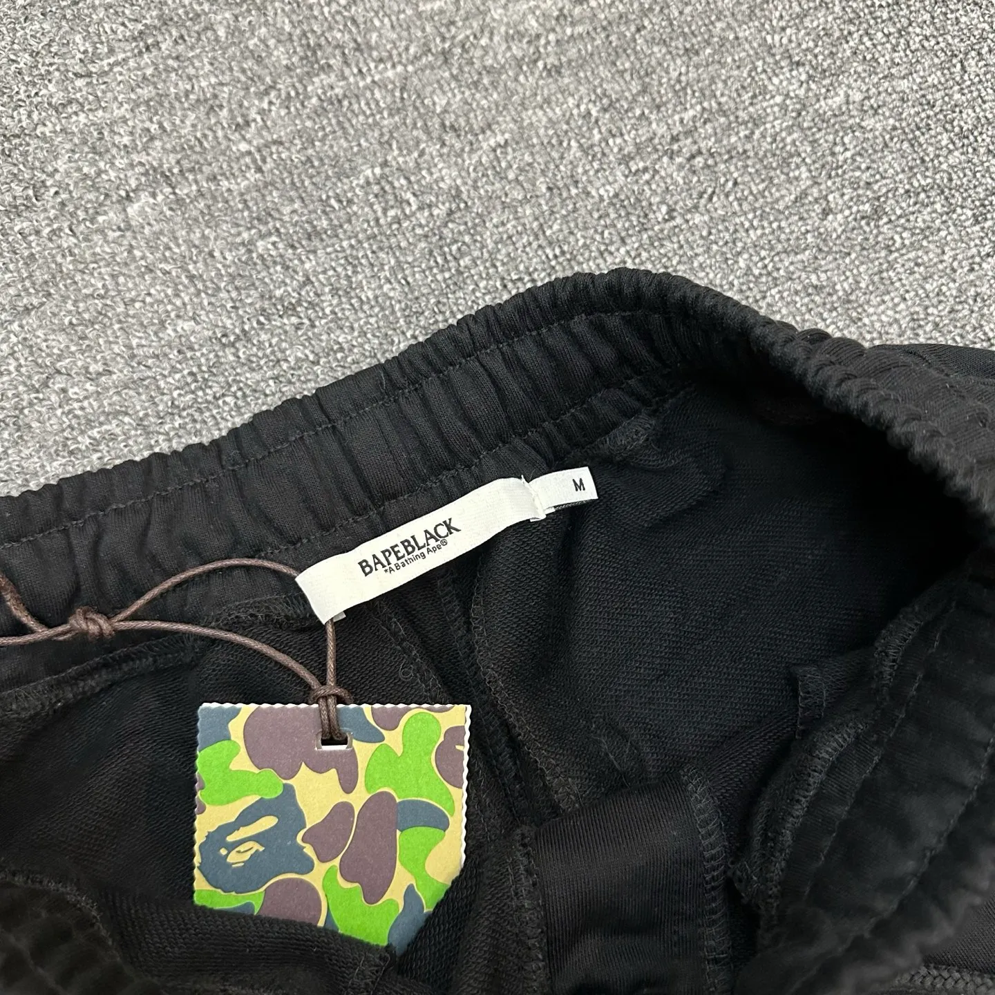 💰200 BAPE BLACK embroidered pattern elastic waist drawstring design 440g pure cotton custom fabric, same style for men and women: M-XXL [apricot black dark gray]