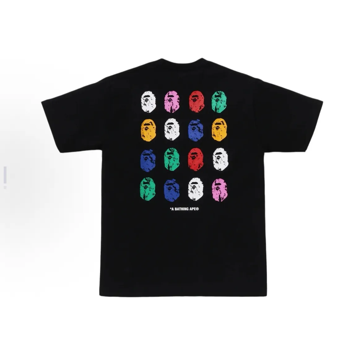 P110 001118 BAPE SS25 32nd anniversary colorful ape head pattern printed cuffs logo round neck comfortable short-sleeved T-shirt same size for men and women smlxlxxl black white