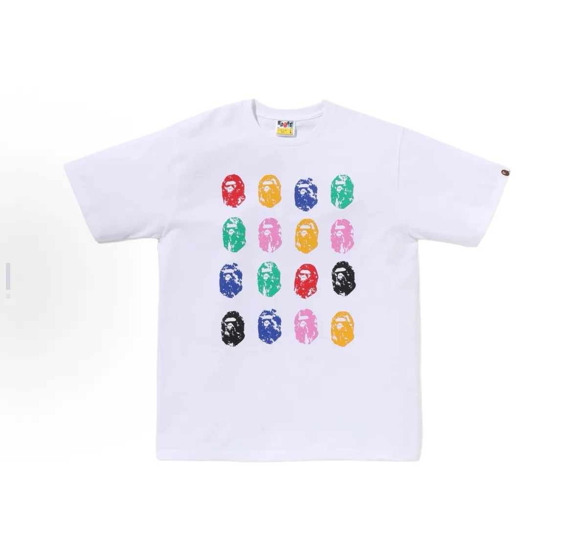 P110 001118 BAPE SS25 32nd anniversary colorful ape head pattern printed cuffs logo round neck comfortable short-sleeved T-shirt same size for men and women smlxlxxl black white