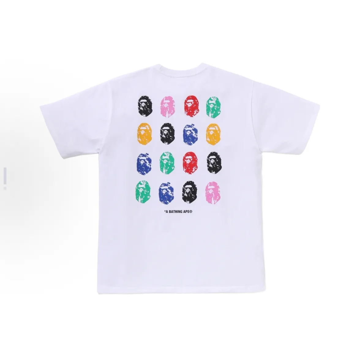 P110 001118 BAPE SS25 32nd anniversary colorful ape head pattern printed cuffs logo round neck comfortable short-sleeved T-shirt same size for men and women smlxlxxl black white