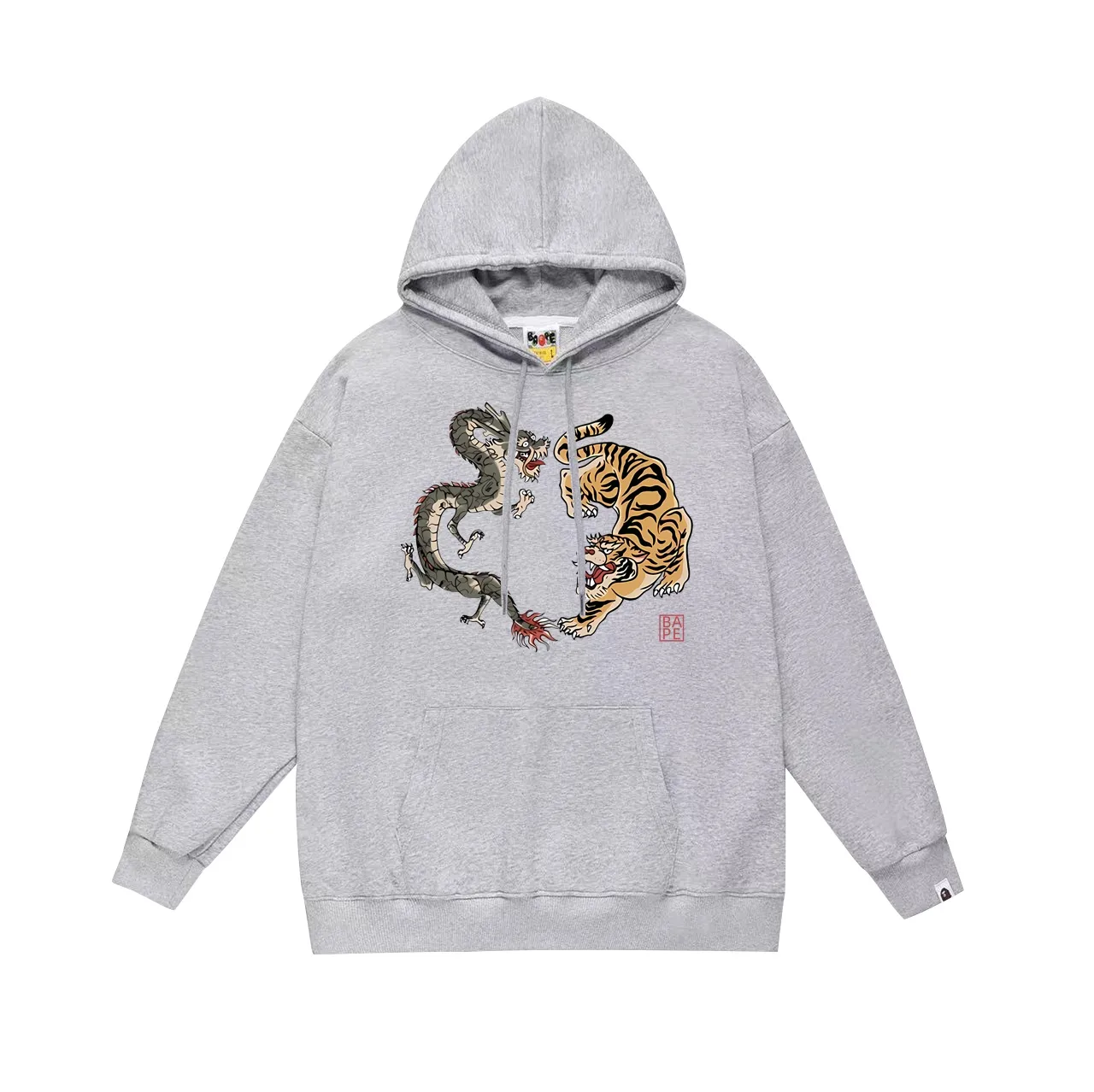 Model No. SC698#terry p160 plus velvet p180💰 (top version) BAPE Japanese dragon and tiger print hooded sweatshirt Made of 380g large terry 430g silver fox velvet (drop shoulder large version) fabric, soft and non-pilling, imported environmentally friendly printing glue, bright and three-dimensional pattern, quality💥same style for men and women, the upper body is trendy Color: black white gray Size: S M L XL XXL