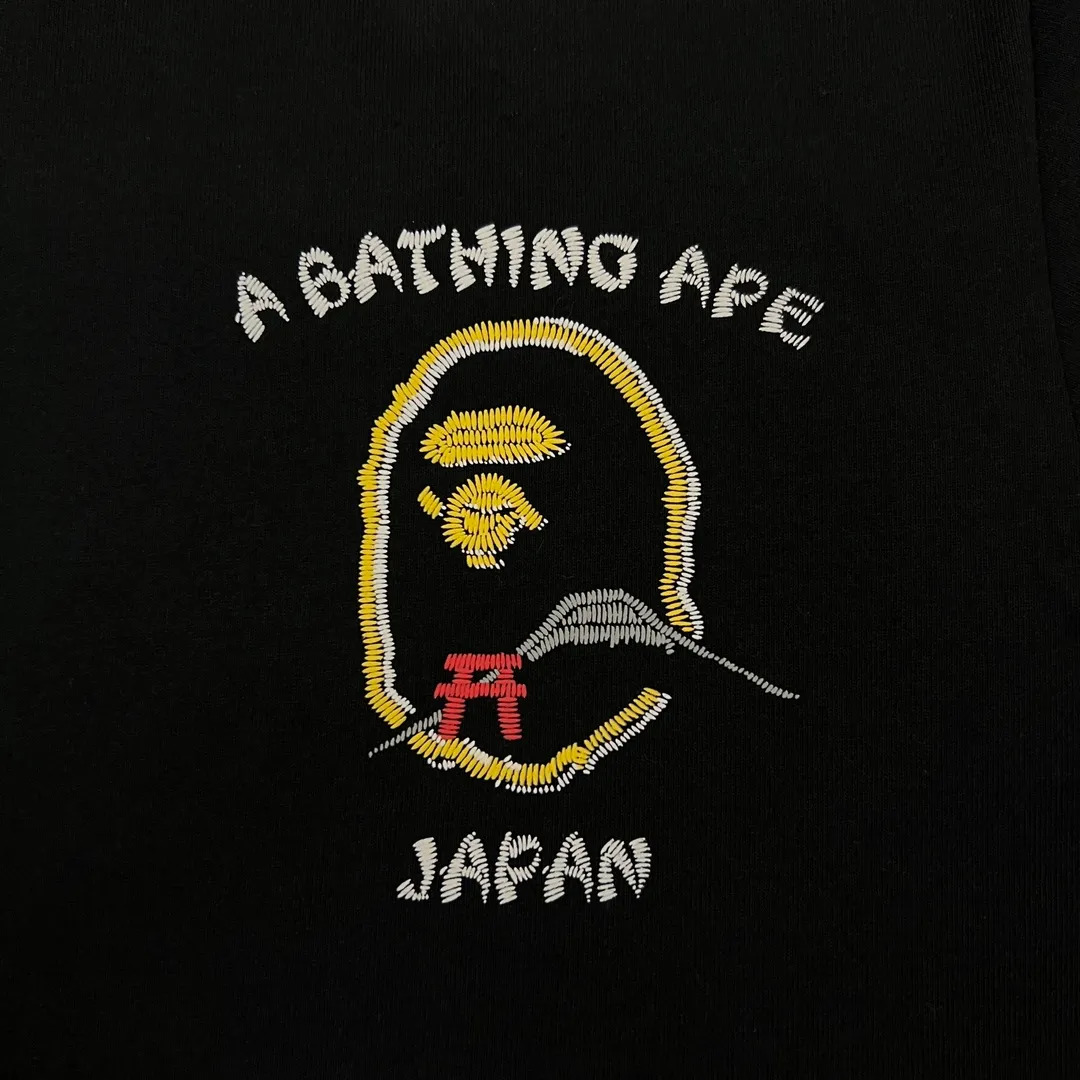 💰140 Bape SOUVENIR Yokosuka ape head on the back, foam rubber printing, 280g weight linen cotton fabric, ZP version, couple style: S—XXL [black and white]