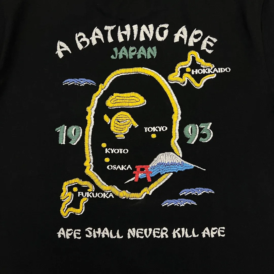 💰140 Bape SOUVENIR Yokosuka ape head on the back, foam rubber printing, 280g weight linen cotton fabric, ZP version, couple style: S—XXL [black and white]