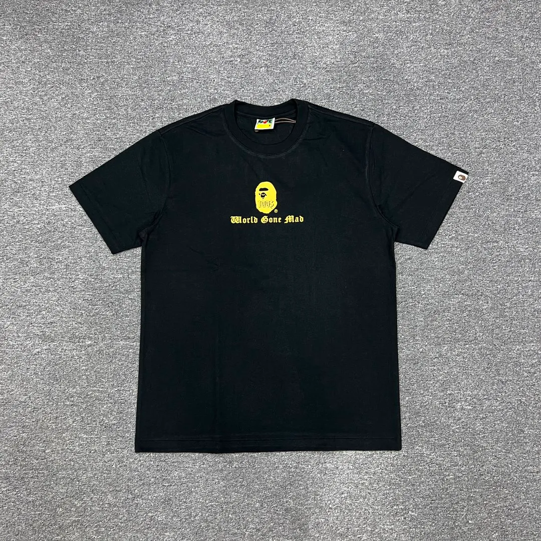💰140 Bape Contrast Color Ape Head Letter Printing Linen Cotton 280g Customized Fabric Couple Style: S—XXL [Black Yellow White Green]