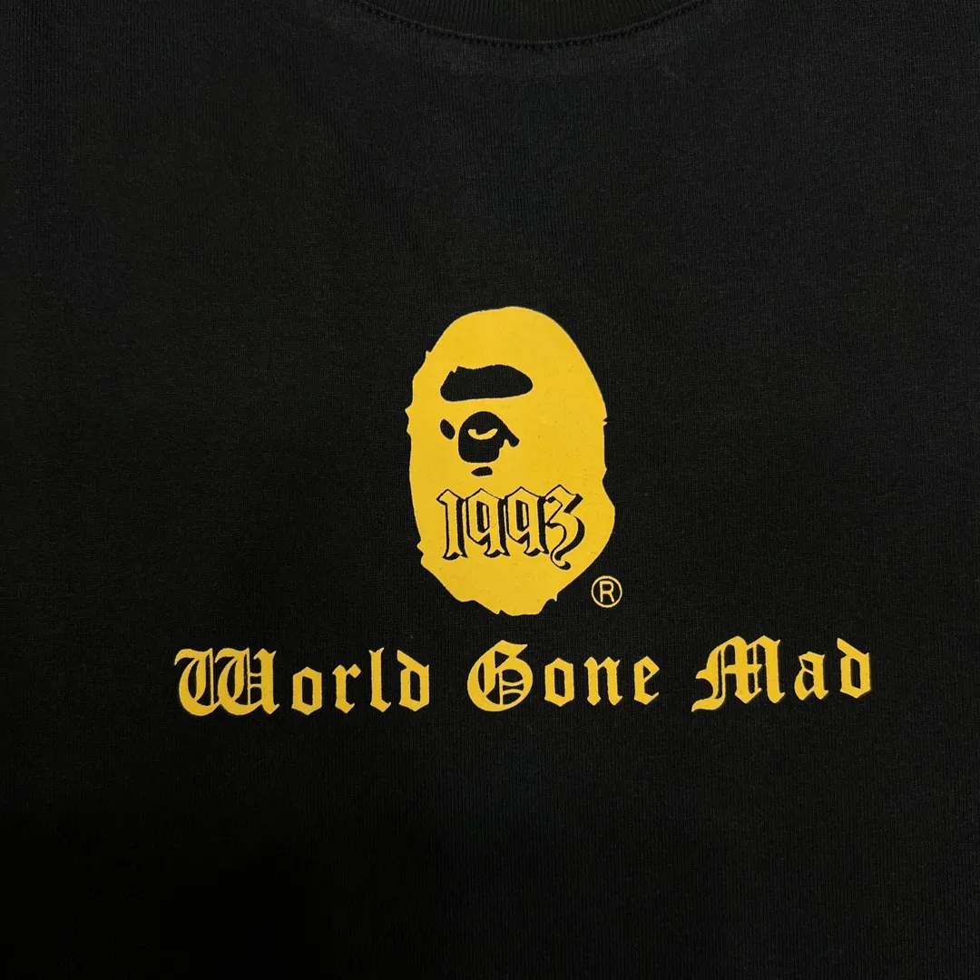 💰140 Bape Contrast Color Ape Head Letter Printing Linen Cotton 280g Customized Fabric Couple Style: S—XXL [Black Yellow White Green]