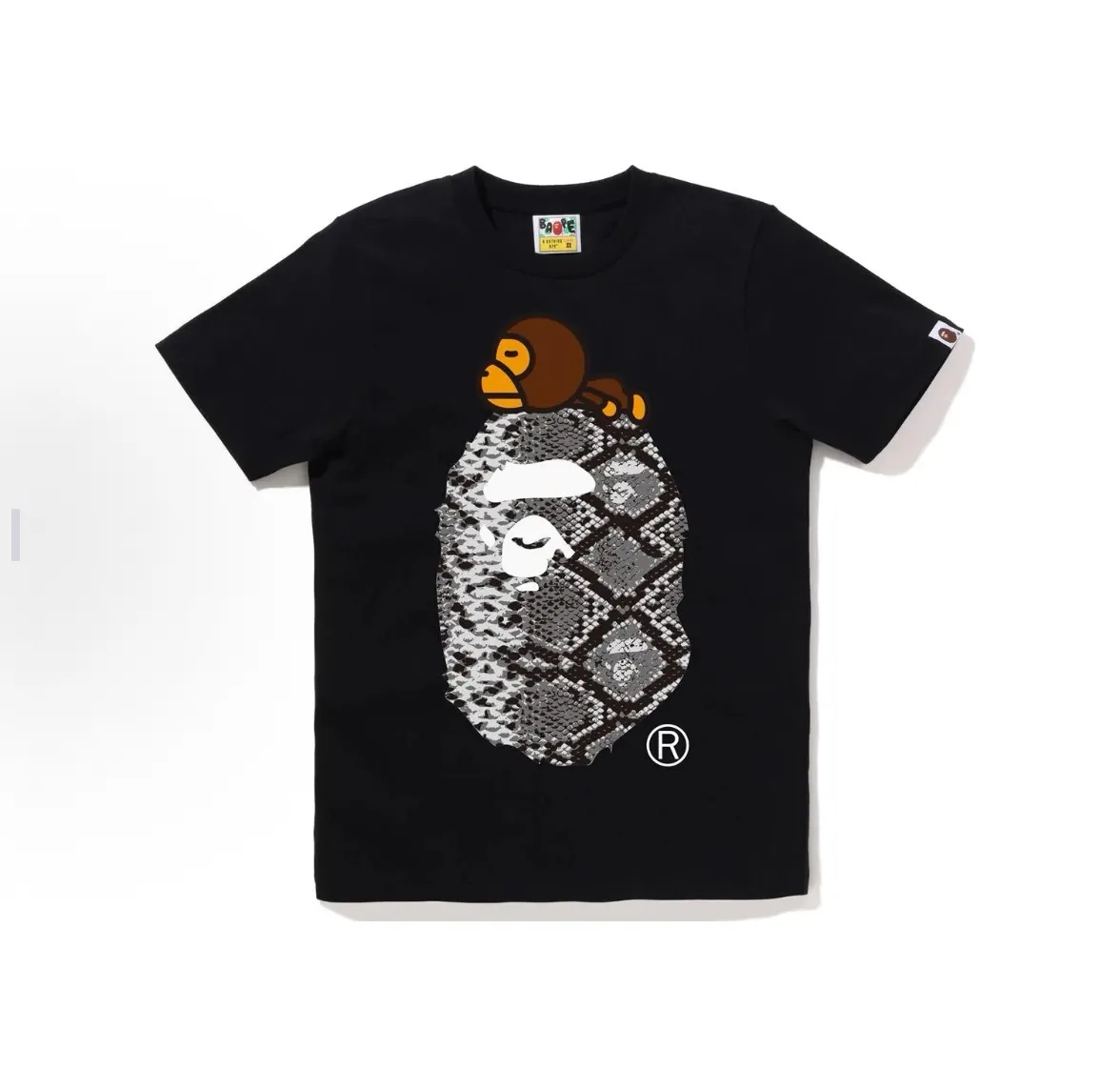 P110 001116 A BATHING APE Bape pattern printed round neck short-sleeved T-shirt, same style for men and women, size smlxlxxl, black brown, black gray, white brown, white gray