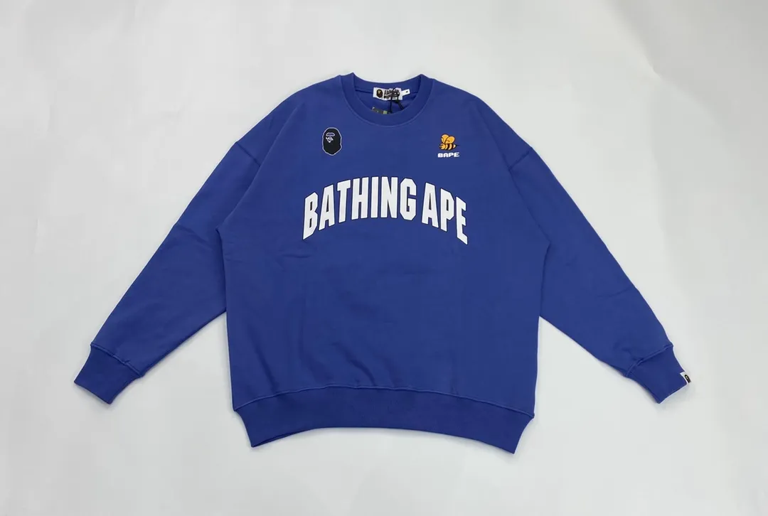 💰250 BAPE Letter Bee Contrast Print Customized Fabric 380g Pure Cotton Round Neck Sweatshirt Couple Style: S—XXL [Black Gray]