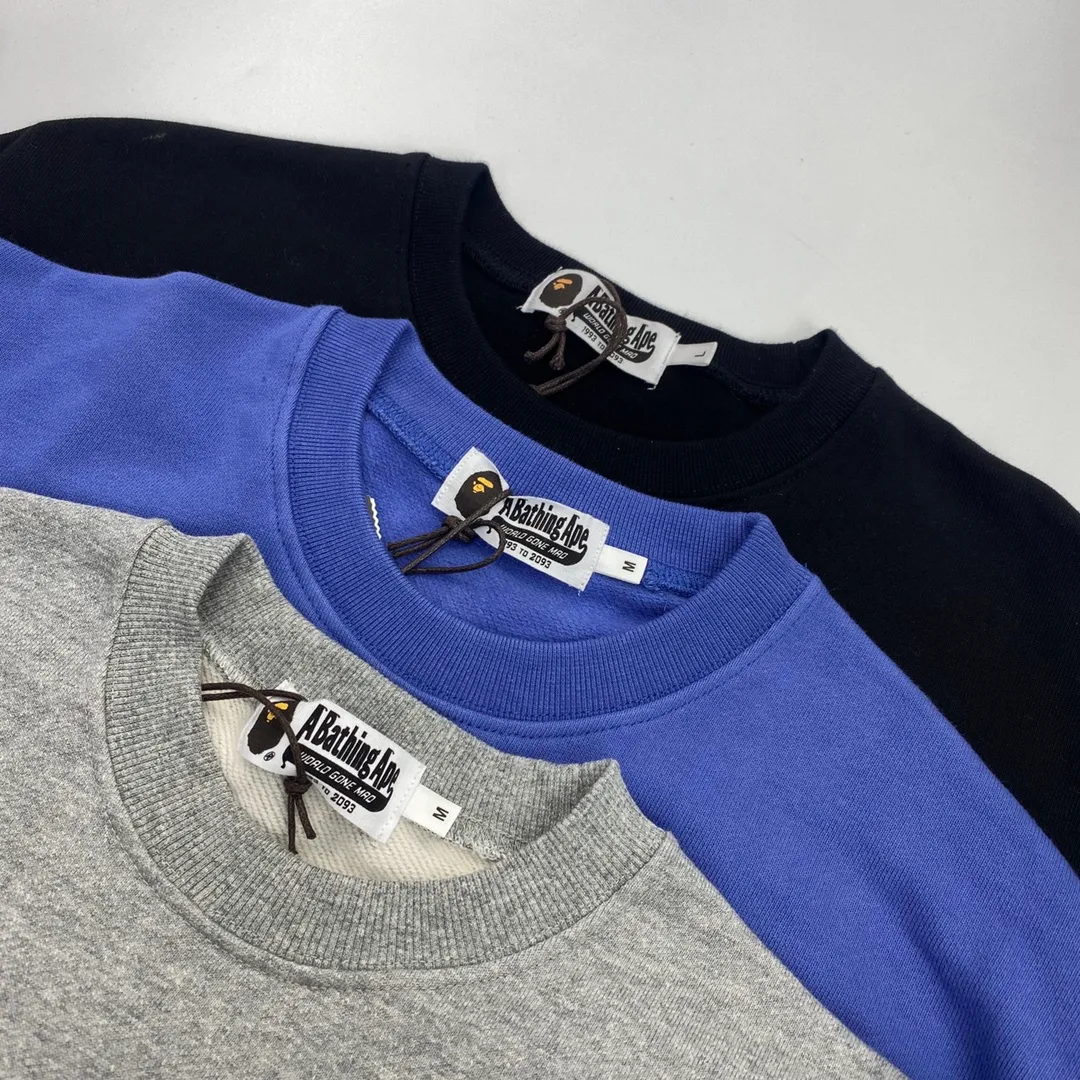 💰250 BAPE Letter Bee Contrast Print Customized Fabric 380g Pure Cotton Round Neck Sweatshirt Couple Style: S—XXL [Black Gray]