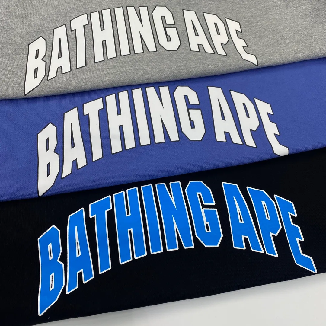 💰250 BAPE Letter Bee Contrast Print Customized Fabric 380g Pure Cotton Round Neck Sweatshirt Couple Style: S—XXL [Black Gray]