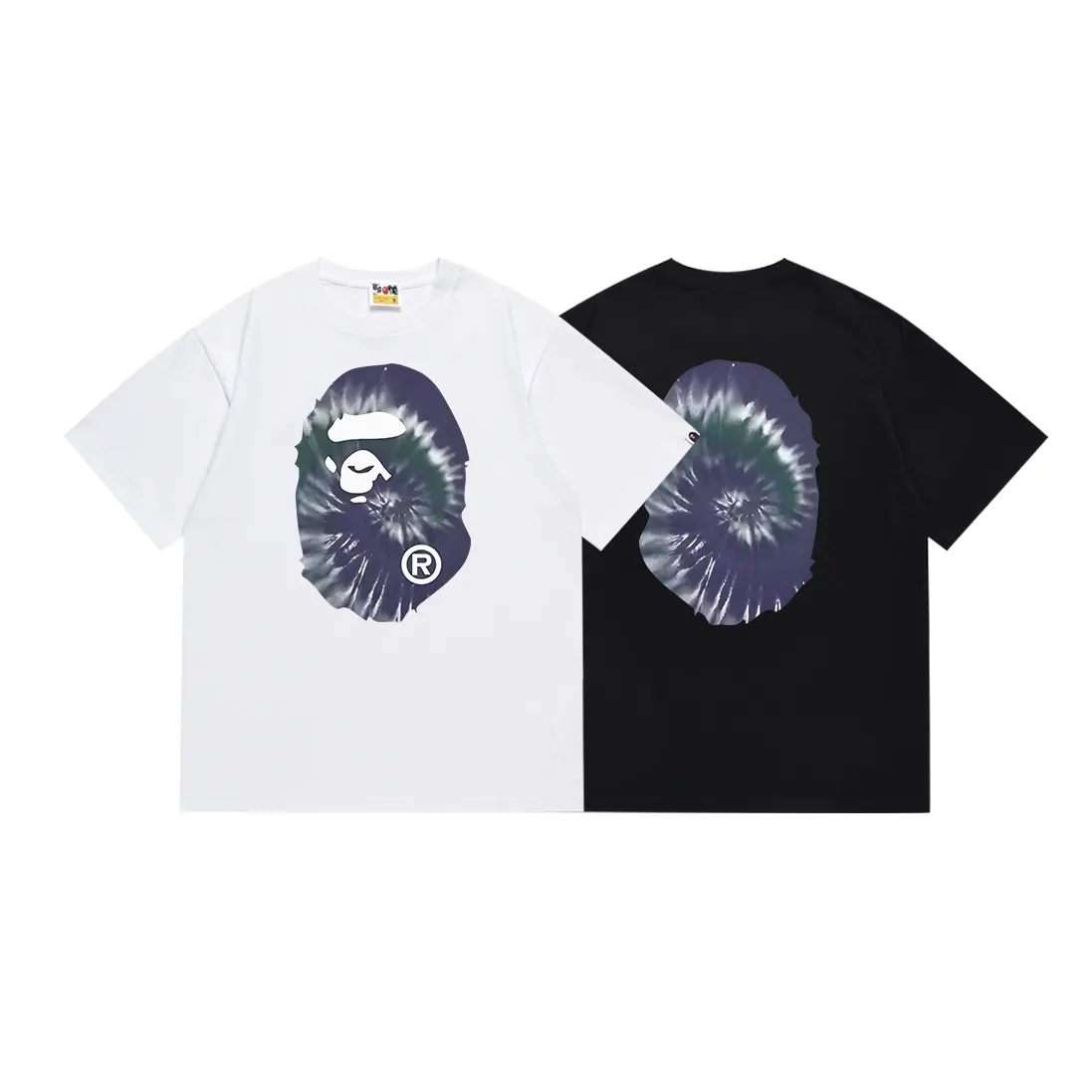 SC107#p110💰 (top version) BAPE tie-dyed ape head print short-sleeved T-shirt. Made of 260 grams of high-quality high-weave pure cotton fabric. Double yarn combed, soft texture and no pilling. Imported environmentally friendly printing glue. Bright and three-dimensional pattern. Quality💥Same style for men and women. The upper body is trendy. Color: black white. Size: S M L XL XXL