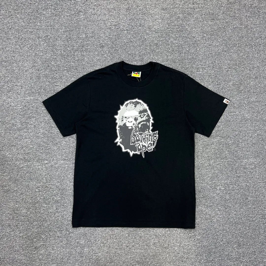 💰140 BAPE MAD APE HEAD TEE Crazy angry ape head print 270g weight linen cotton fabric ZP version Couple style: S—XXL [Black]