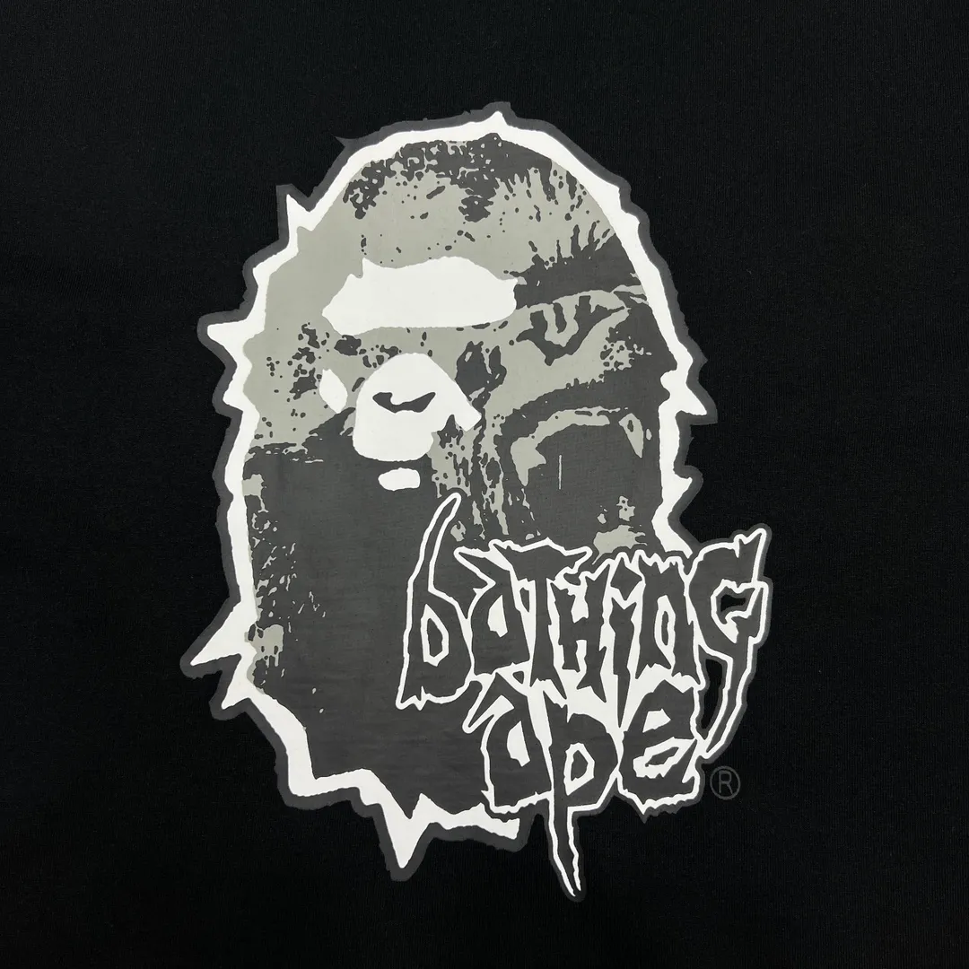 💰140 BAPE MAD APE HEAD TEE Crazy angry ape head print 270g weight linen cotton fabric ZP version Couple style: S—XXL [Black]
