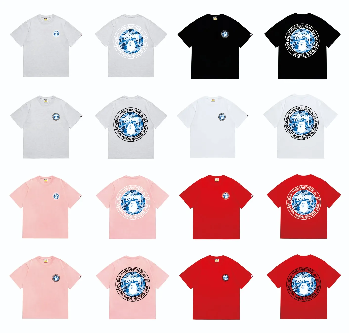 SC218#p110💰 (Top version) BAPE×Stussy co-branded Stussy letter ape print T-shirt Made of 260 grams of high-quality high-weave cotton fabric, double yarn combed, soft and non-pilling, imported environmentally friendly printing glue, bright and three-dimensional pattern, quality 💥Same style for men and women, the upper body is fashionable Color: black and white print, gray and white print, pink and white print, red and white print, white and black print, gray and black print, red and black print Pink and black print Size: S M L XL XXL
