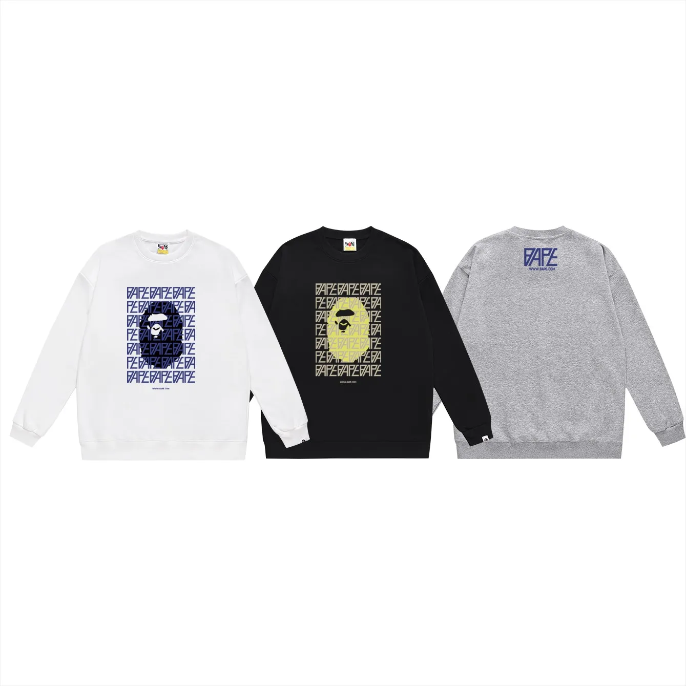 P150 model number SC480# terry 75 plus velvet 80 (top version) BAPE ape head monogram printed round neck sweatshirt Made of 350g large terry (drop shoulder large version) fabric, soft texture and no pilling Imported environmentally friendly printing glue The pattern is bright and three-dimensional Quality 💥Same style for men and women The upper body is trendy Color: black white gray Size: S M L XL XXL