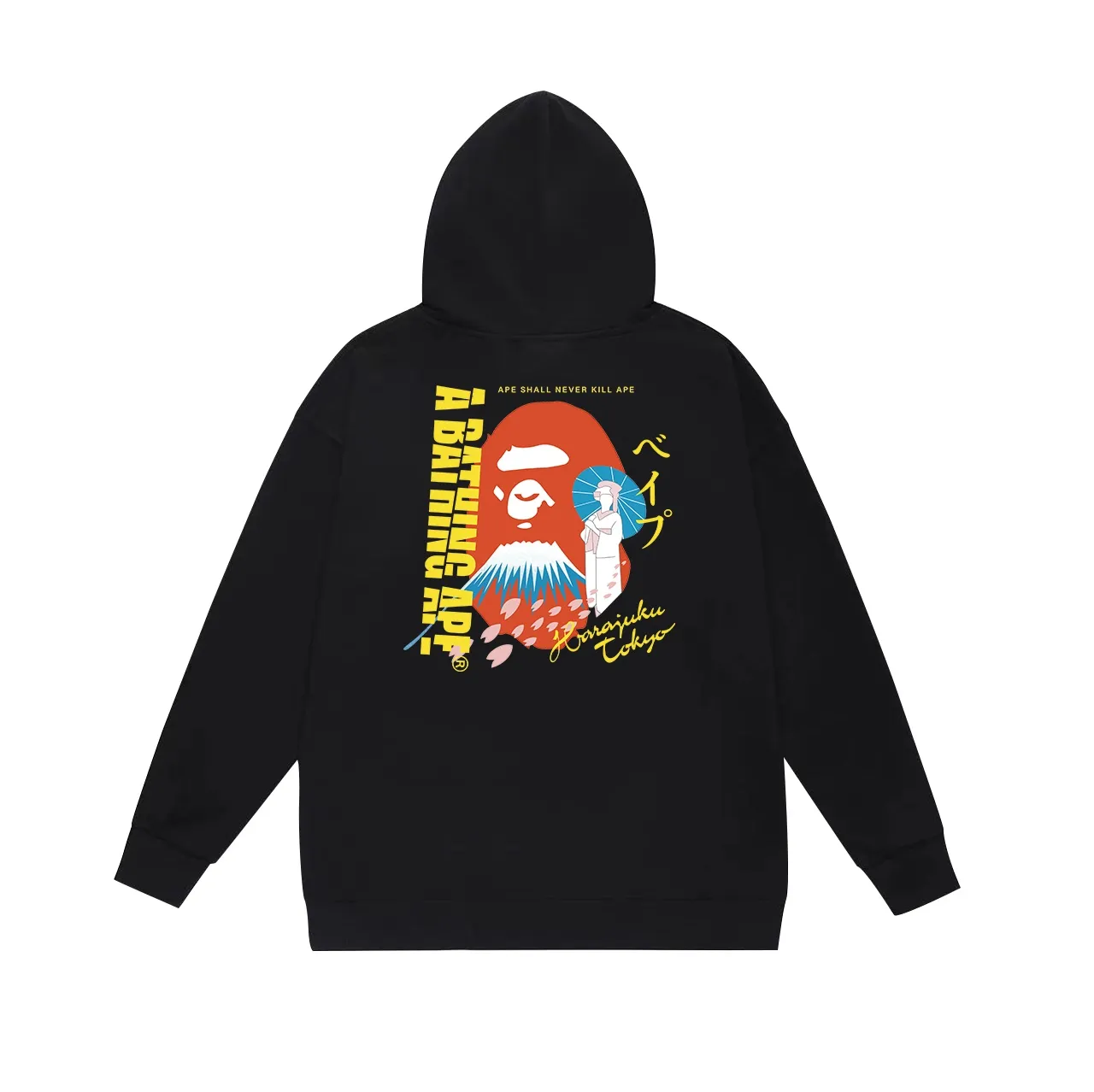Model No. SC634#terry p160 plus velvet p180💰 (top version) BAPE Fuji Mountain Monkey Kimono women's double-sided printed hooded sweatshirt. Made of 380g large terry 430g silver fox velvet (drop shoulder large version) fabric. The texture is soft and non-pilling. Imported environmentally friendly printing glue. The pattern is bright and three-dimensional. Quality💥Same style for men and women. The upper body is trendy. Color: black white gray Size: S M L XL XXL