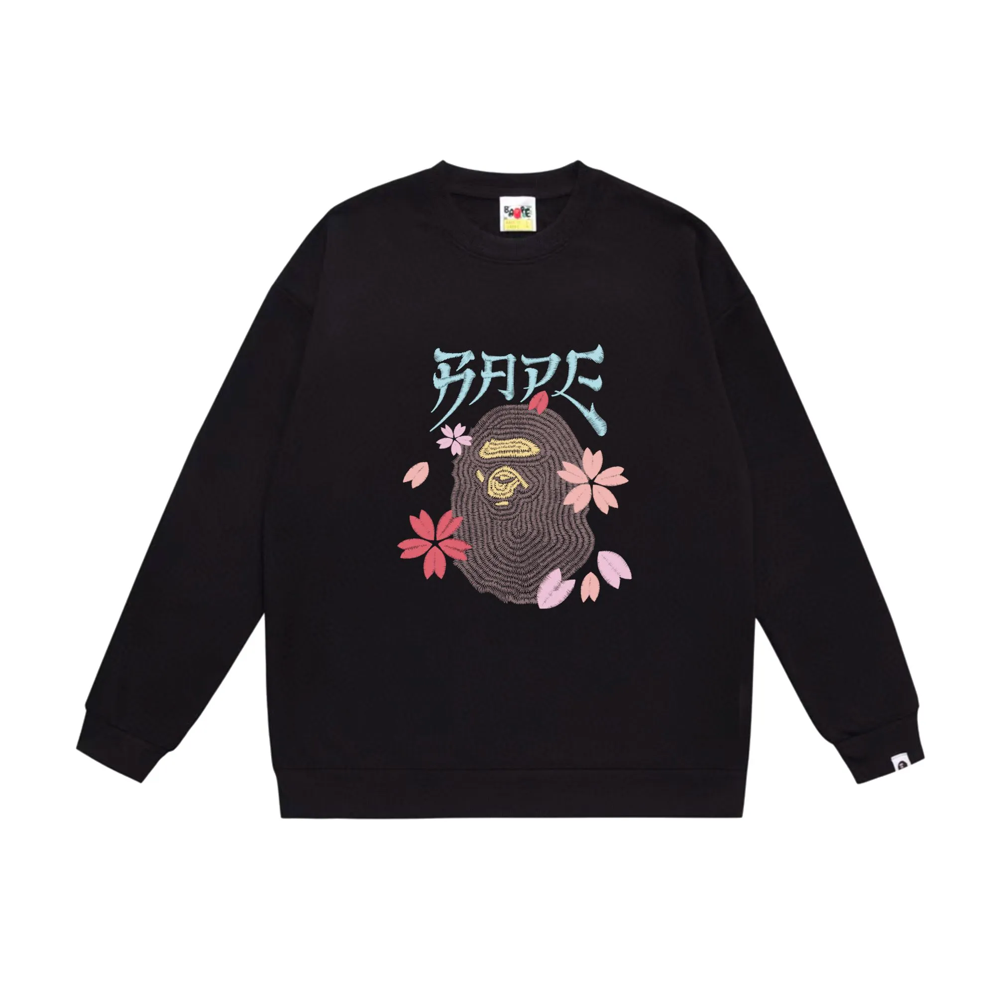 P150 model number SC536# terry 75 plus velvet 80 (top version) BAPE ape head cherry blossom cartoon print round neck sweatshirt Made of 350g large terry (drop shoulder large version) fabric, soft texture and no pilling Imported environmentally friendly printing glue The pattern is bright and three-dimensional Quality 💥Same style for men and women The upper body is trendy Color: black white gray Size: S M L XL XXL