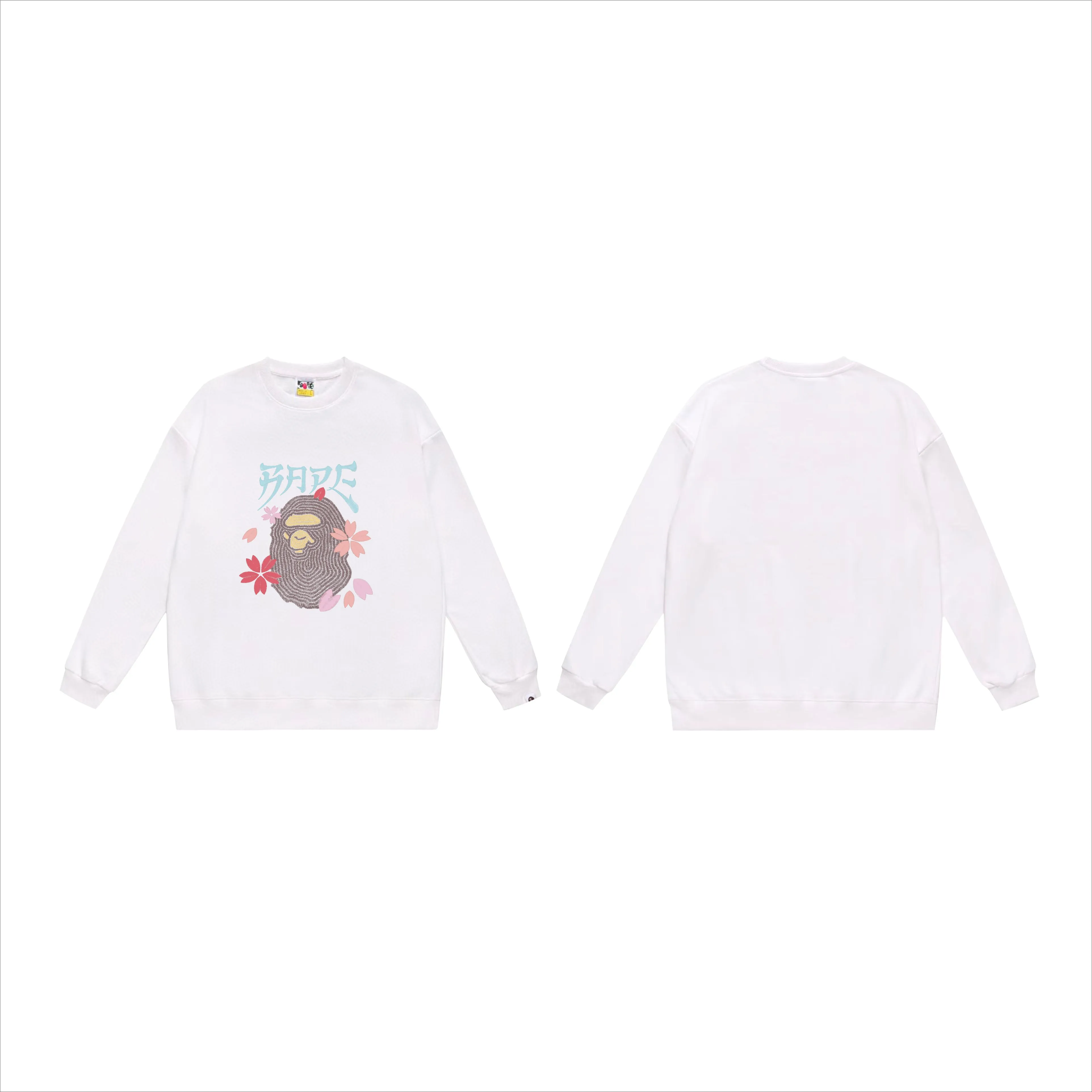 P150 model number SC536# terry 75 plus velvet 80 (top version) BAPE ape head cherry blossom cartoon print round neck sweatshirt Made of 350g large terry (drop shoulder large version) fabric, soft texture and no pilling Imported environmentally friendly printing glue The pattern is bright and three-dimensional Quality 💥Same style for men and women The upper body is trendy Color: black white gray Size: S M L XL XXL
